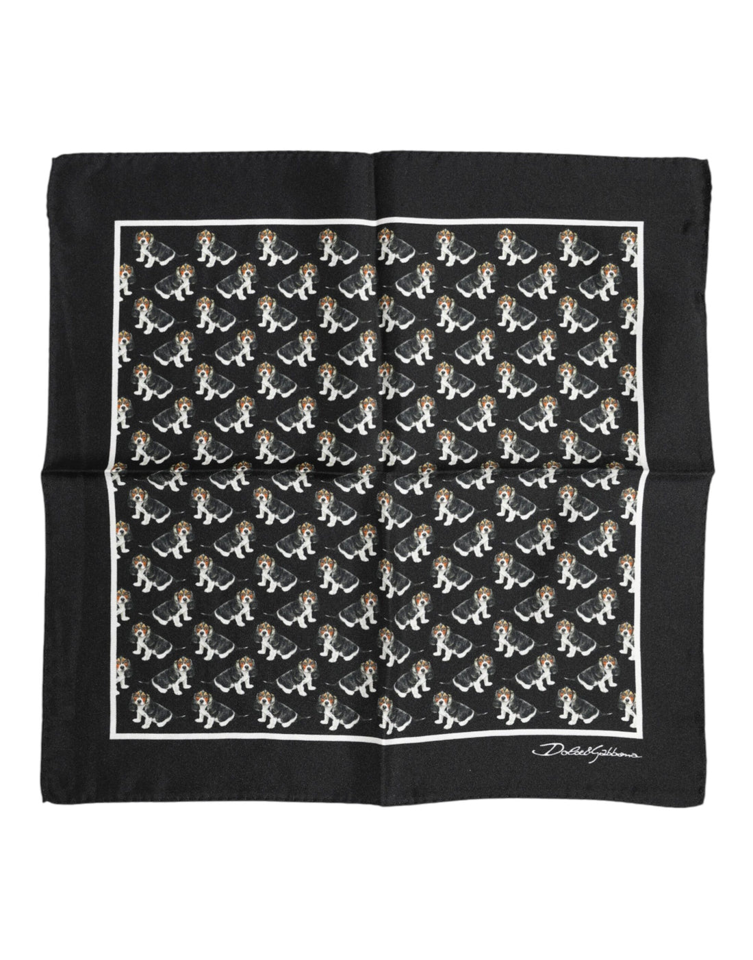 Dolce & Gabbana Black Dog Print Silk Square Foulard Scarf