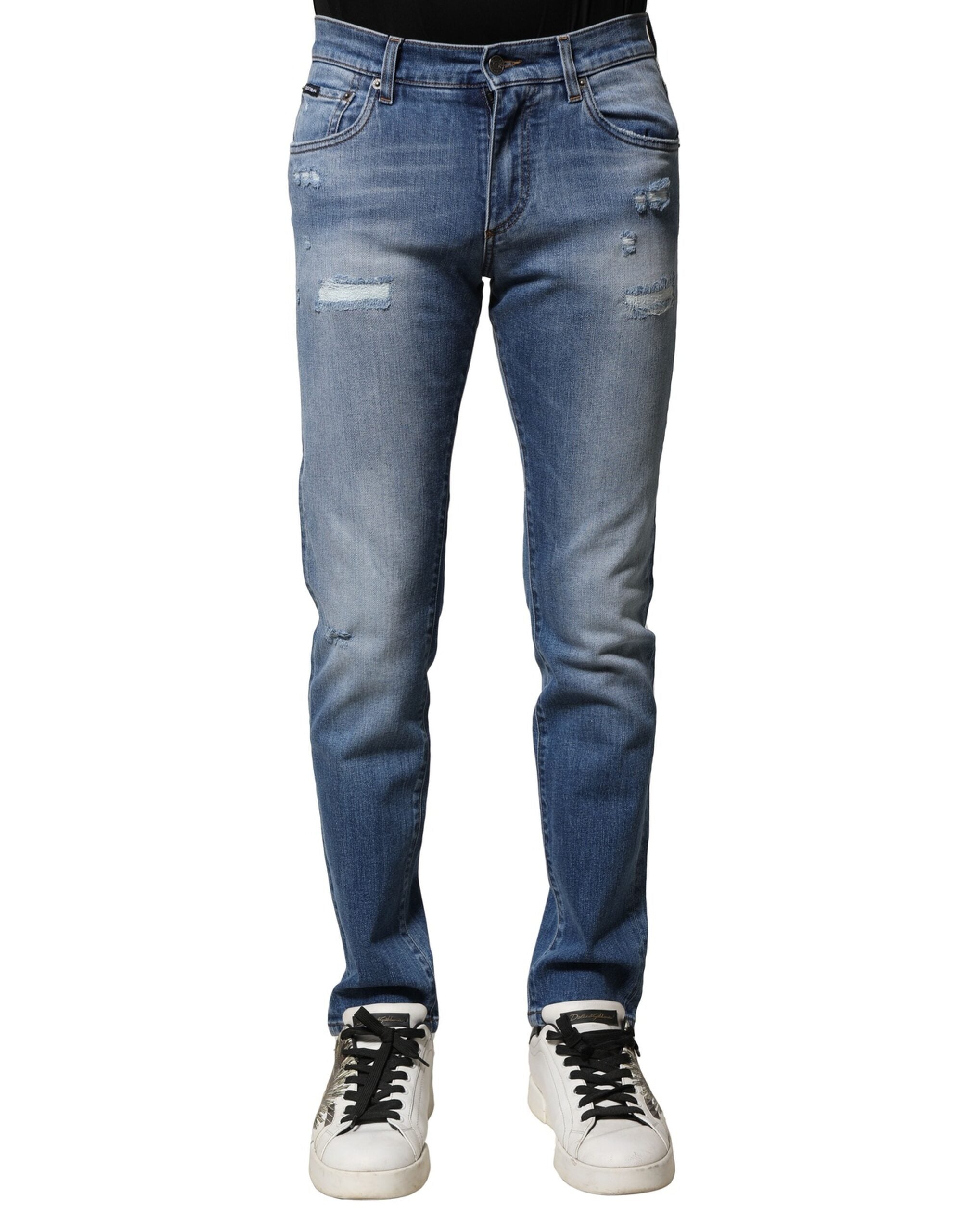 Dolce & Gabbana Blue Washed Cotton Skinny Men Denim Jeans