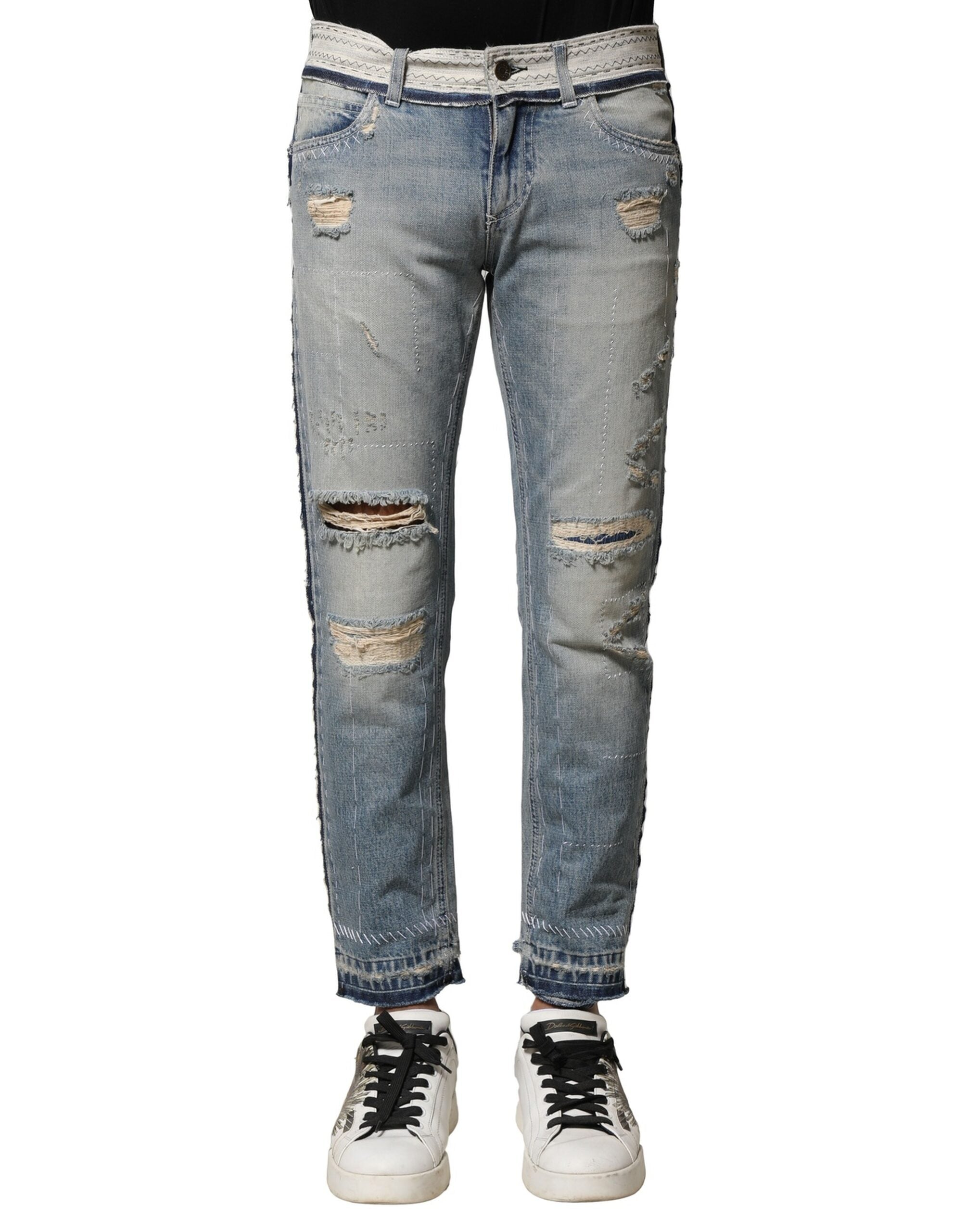 Dolce & Gabbana Light Blue Tattered Straight Men Denim Jeans
