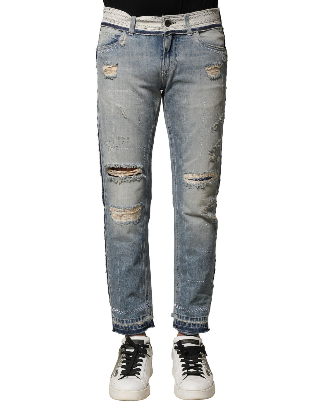 Dolce & Gabbana Light Blue Tattered Straight Men Denim Jeans