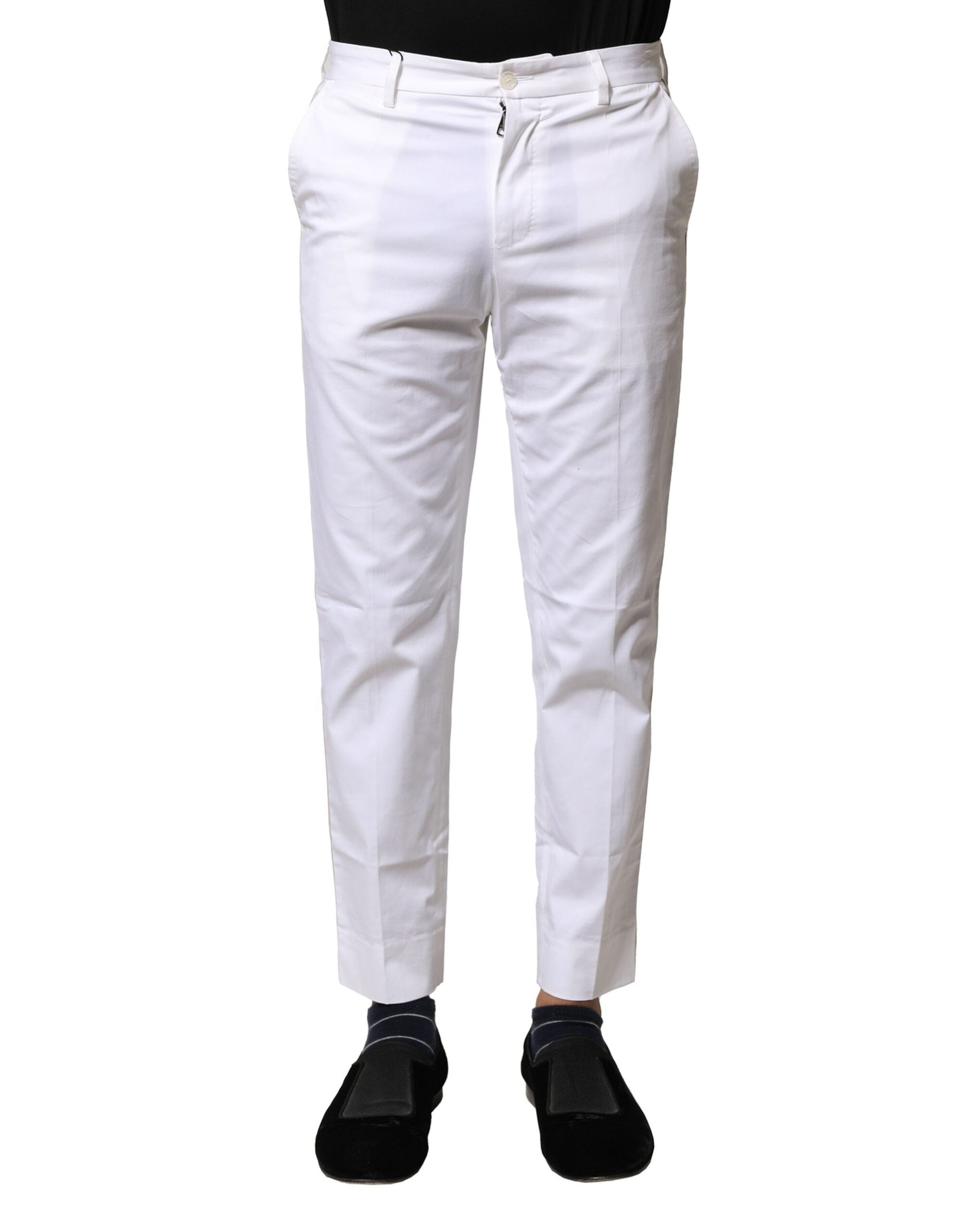Dolce & Gabbana White Cotton Straight Logo Men Pants