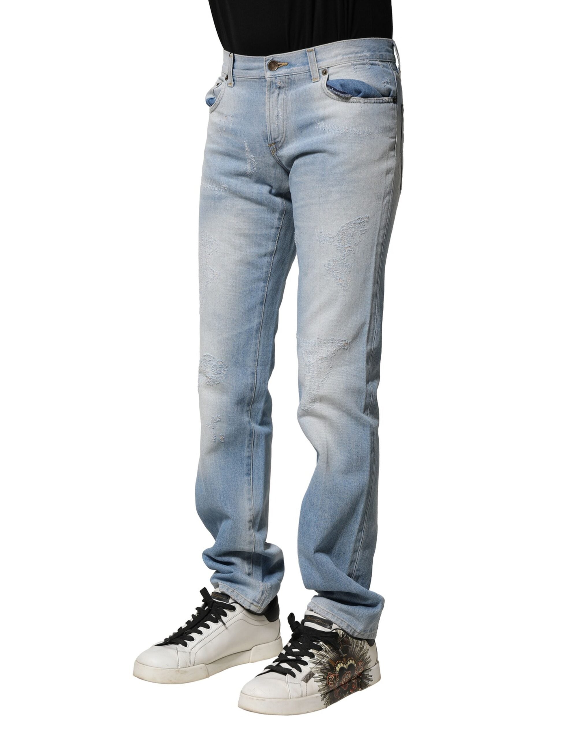 Dolce & Gabbana Light Blue Washed Straight Fit Denim Jeans