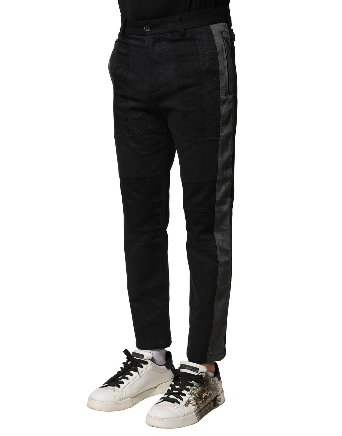 Dolce & Gabbana Black Gray Cotton Tapered Men Pants