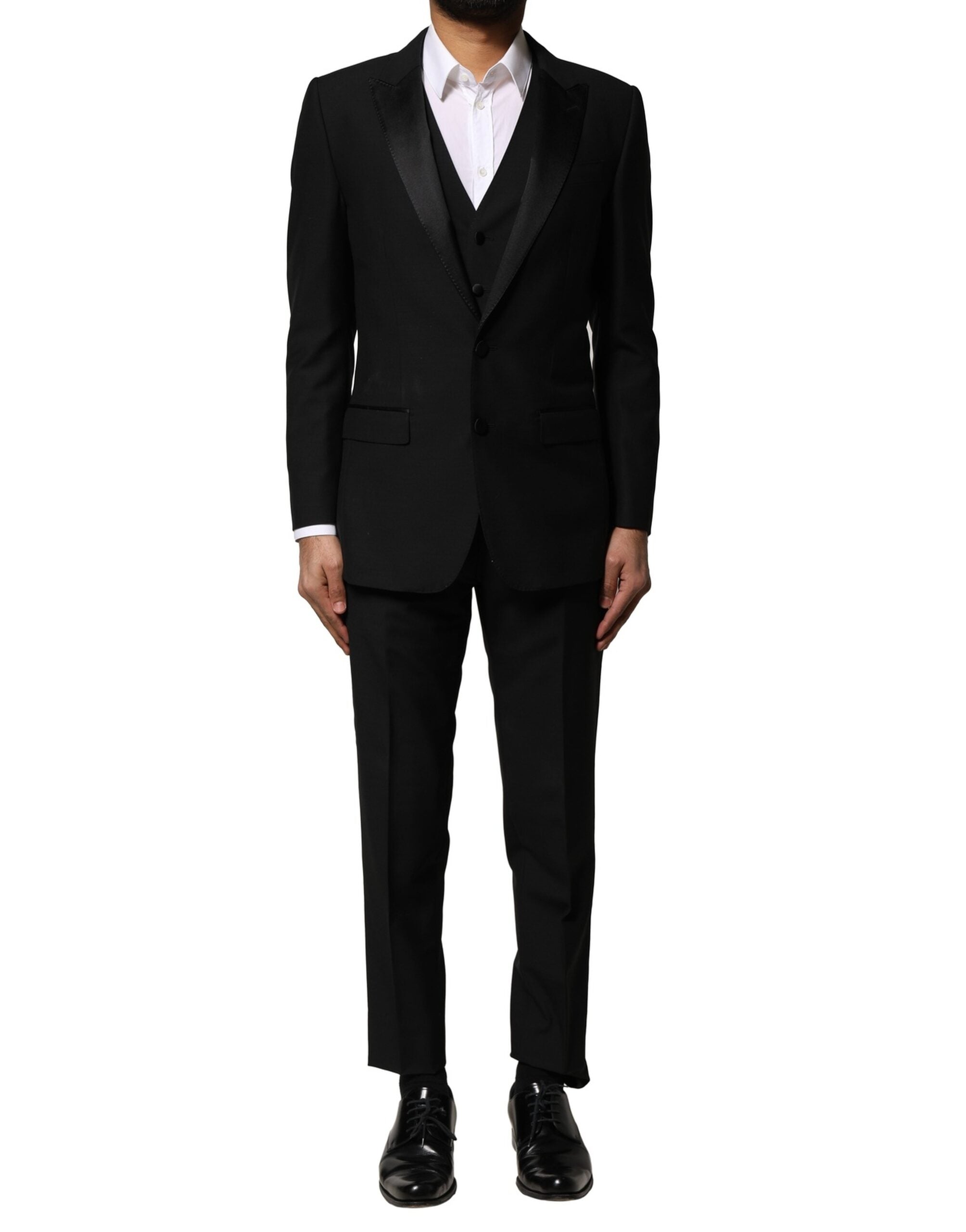 Dolce & Gabbana Black Wool 3 Piece Single Breasted Suit