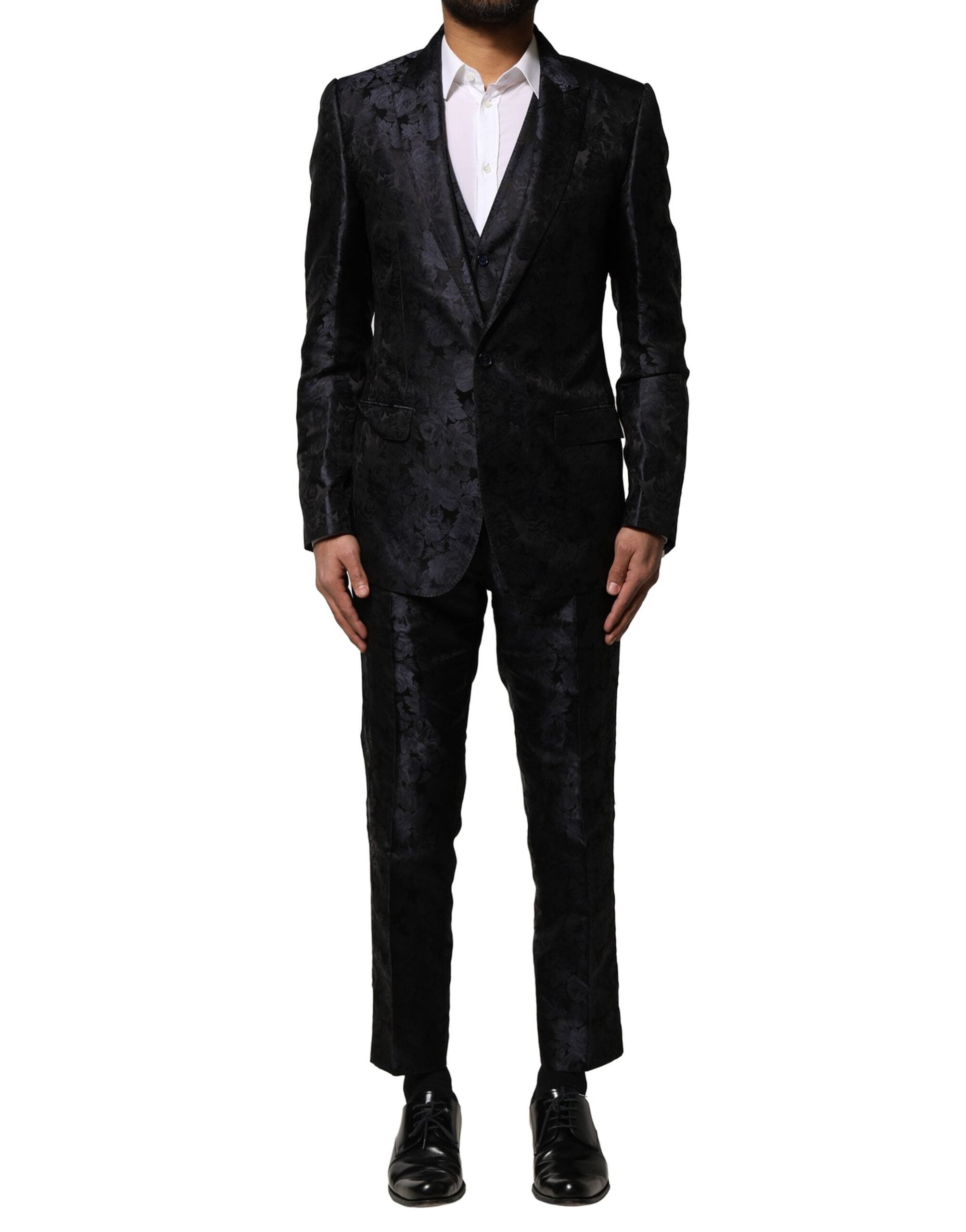 Dolce & Gabbana Black Jacquard 3 Piece Single Breasted Suit