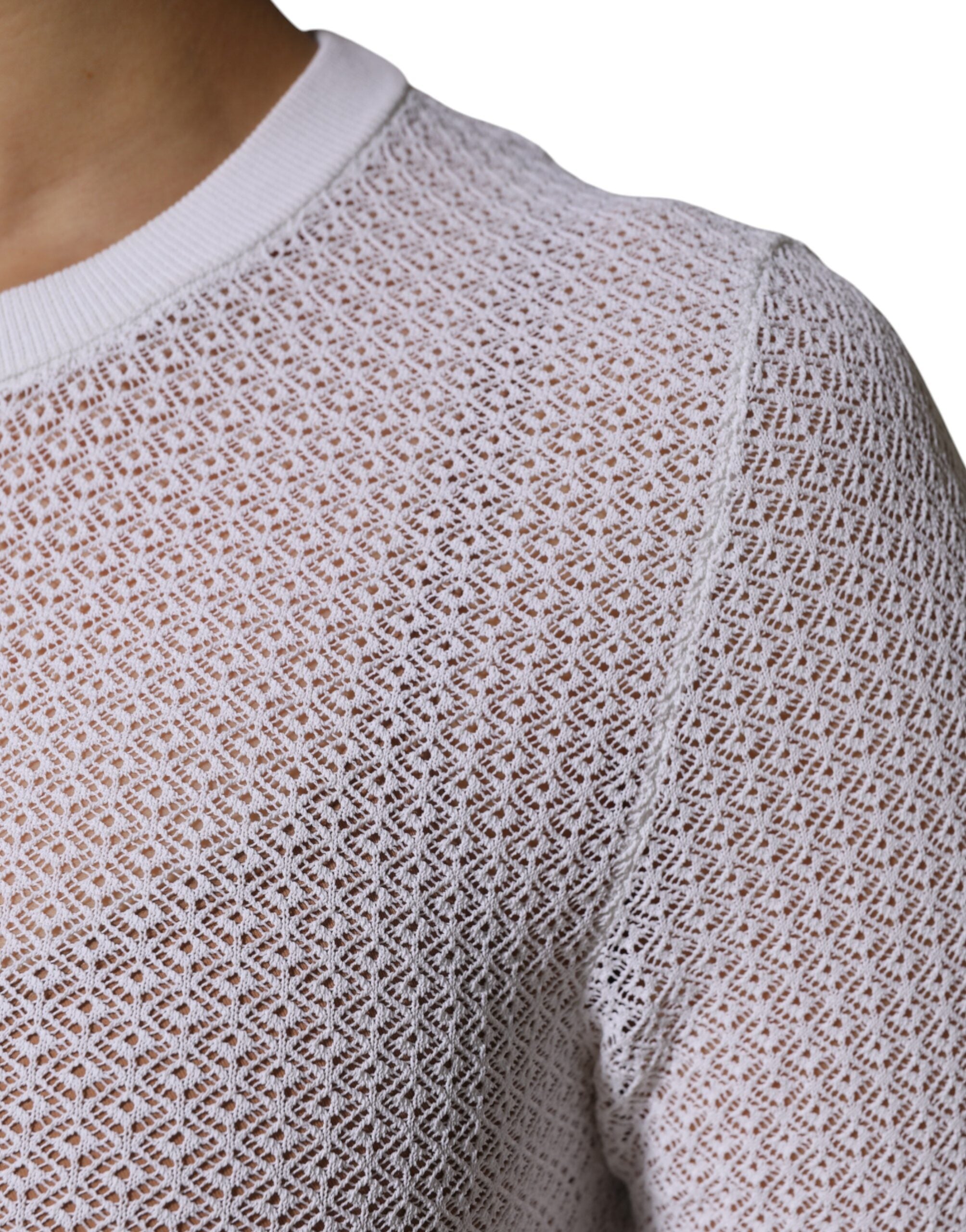 Dolce & Gabbana White Round Neck Long Sleeves Pullover Top