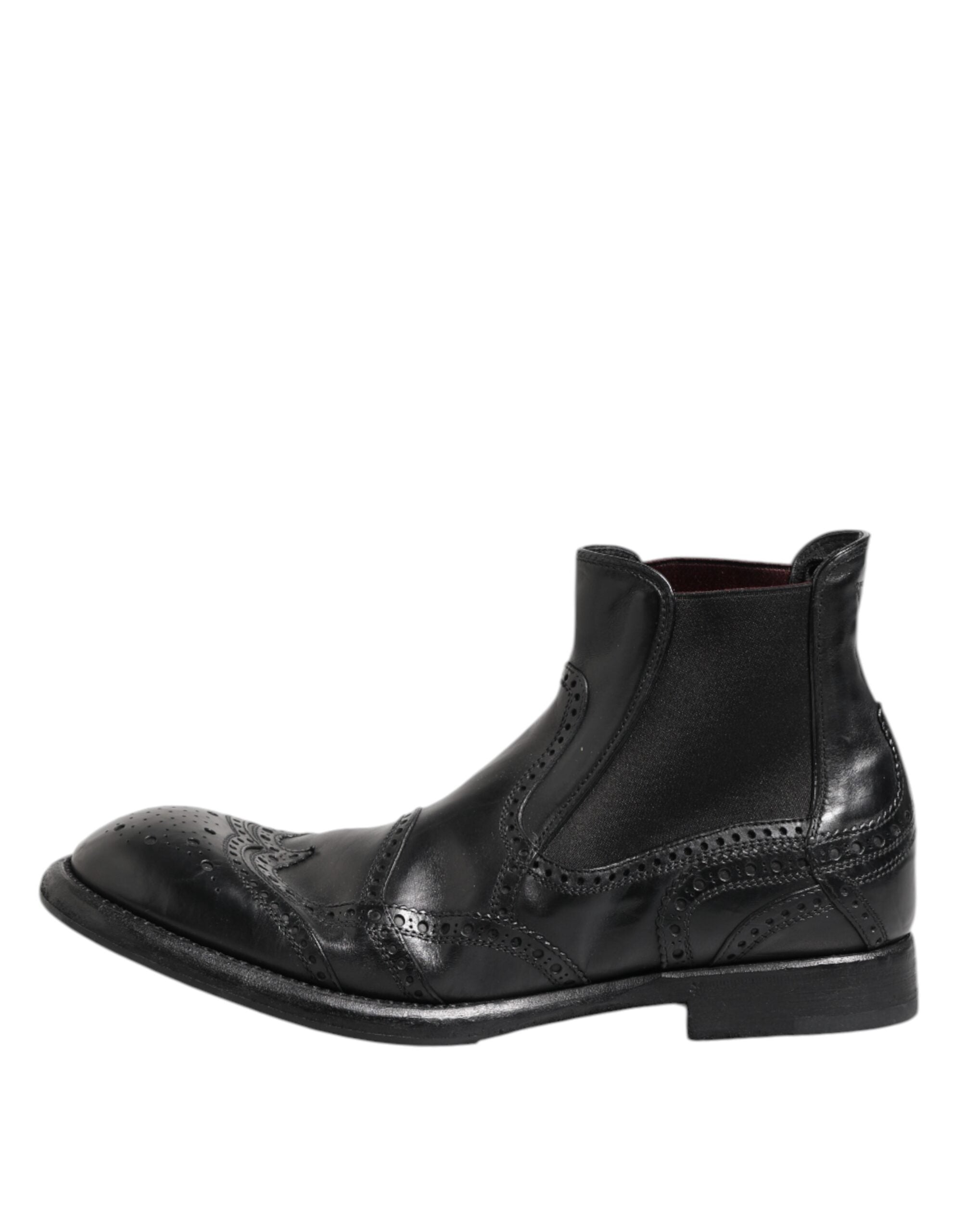 Dolce & Gabbana Black Leather Ankle Boots Slip On Shoes