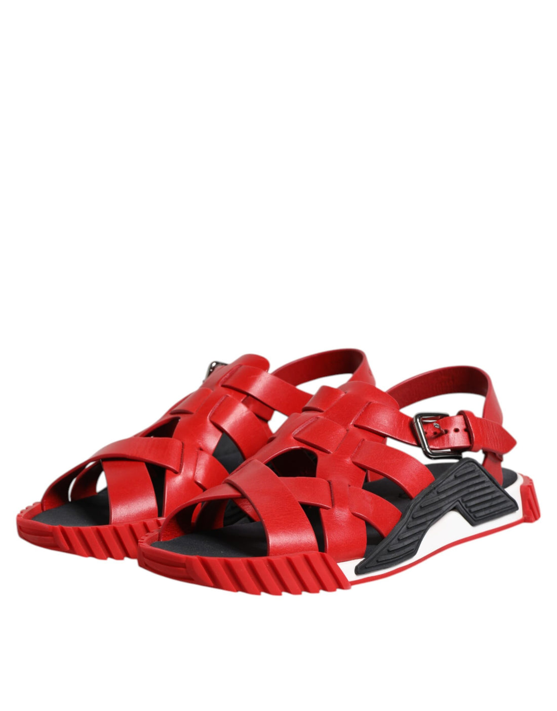 Dolce & Gabbana Red Black Leather Ankle Strap Sandals Shoes