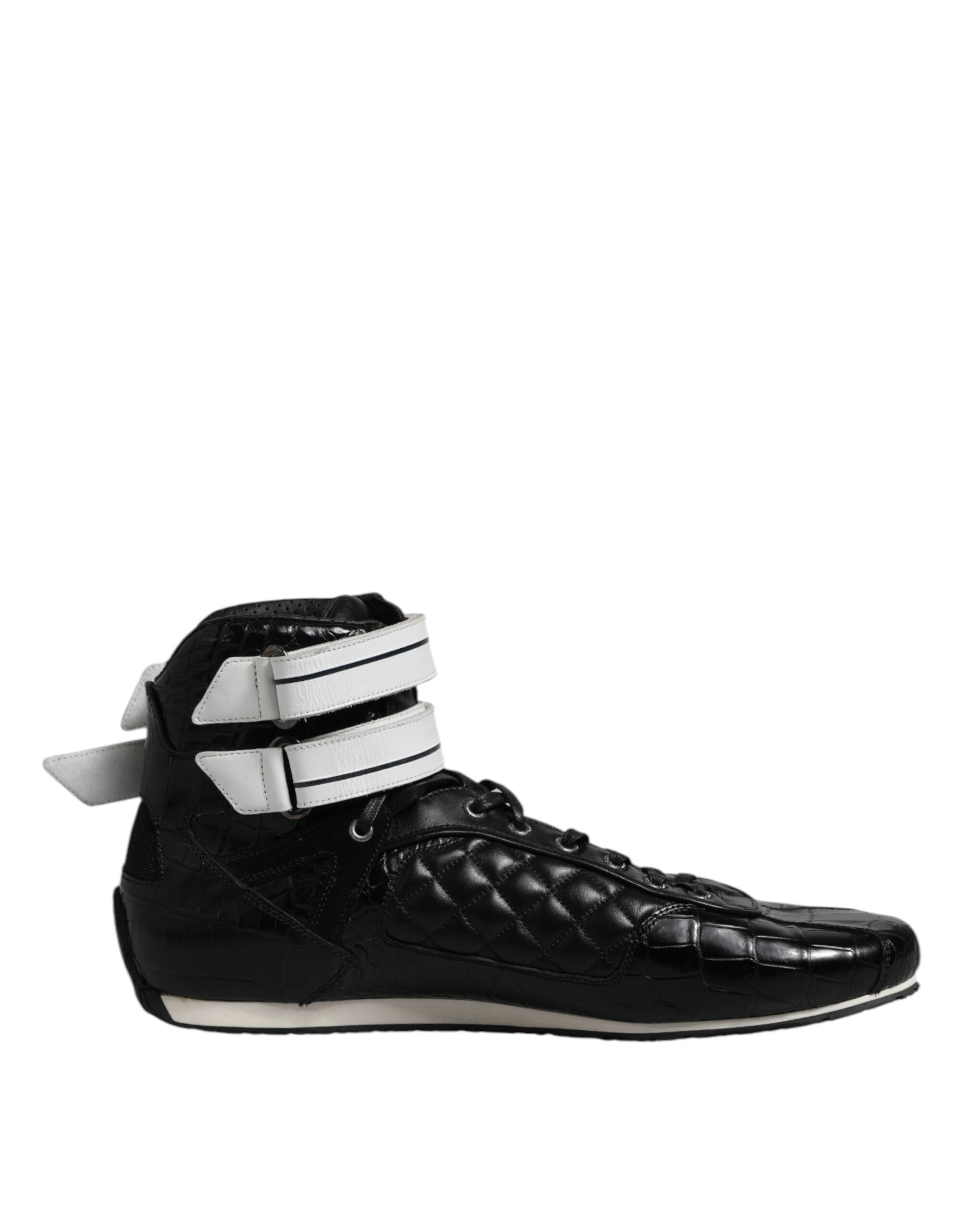 Dolce & Gabbana Black Quilted Leather Lace Up Sneakers Shoes