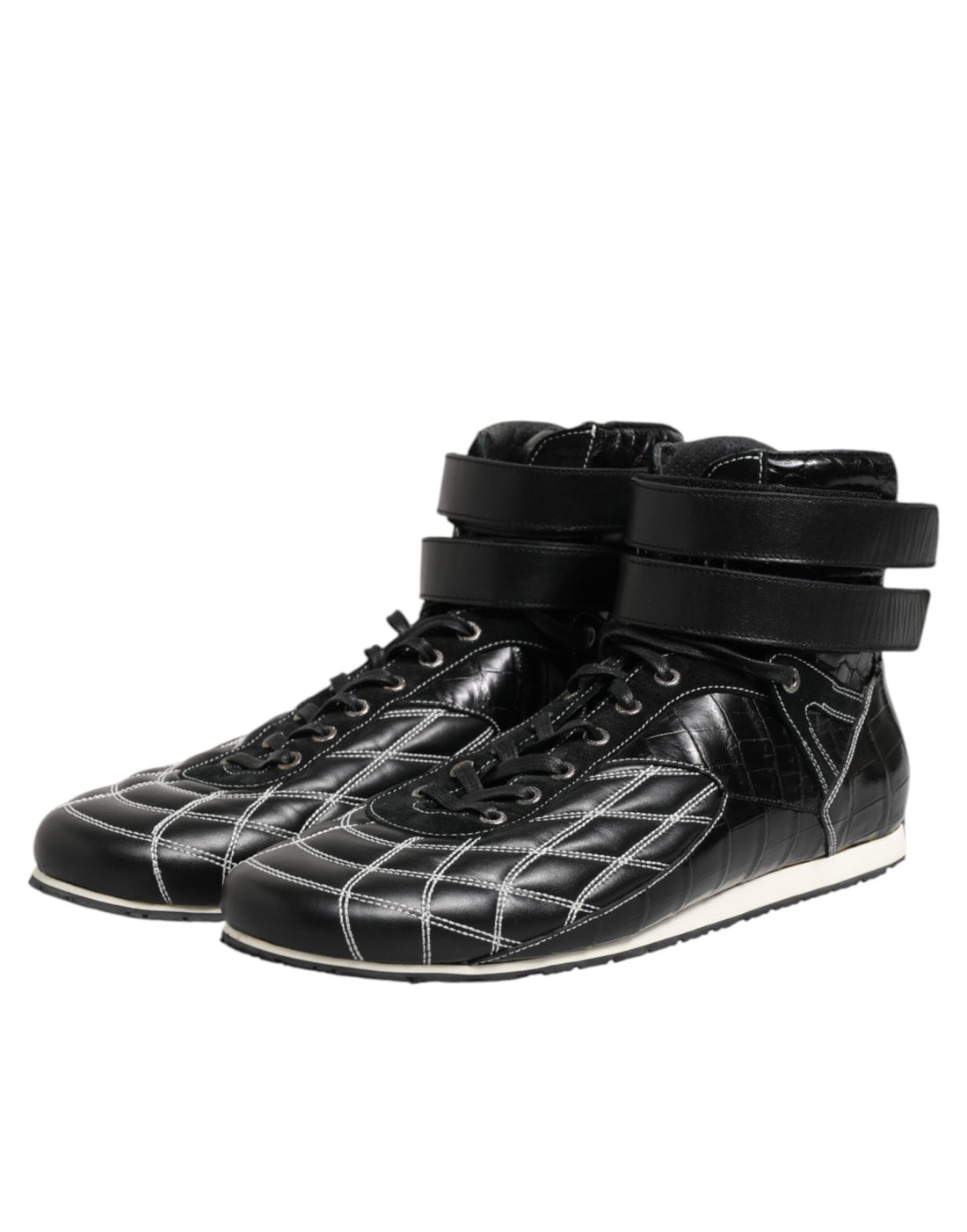 Dolce & Gabbana Black Quilted Leather Lace Up Sneakers Shoes