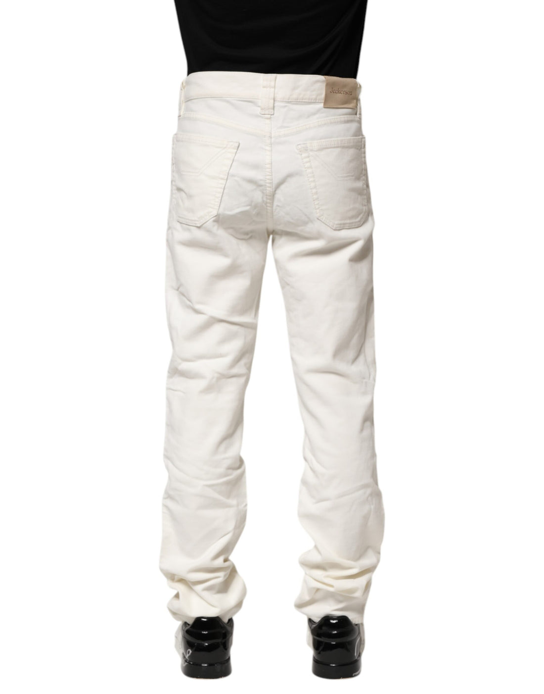 Jeckerson White Cotton Stretch Straight Fit Men Denim Jeans