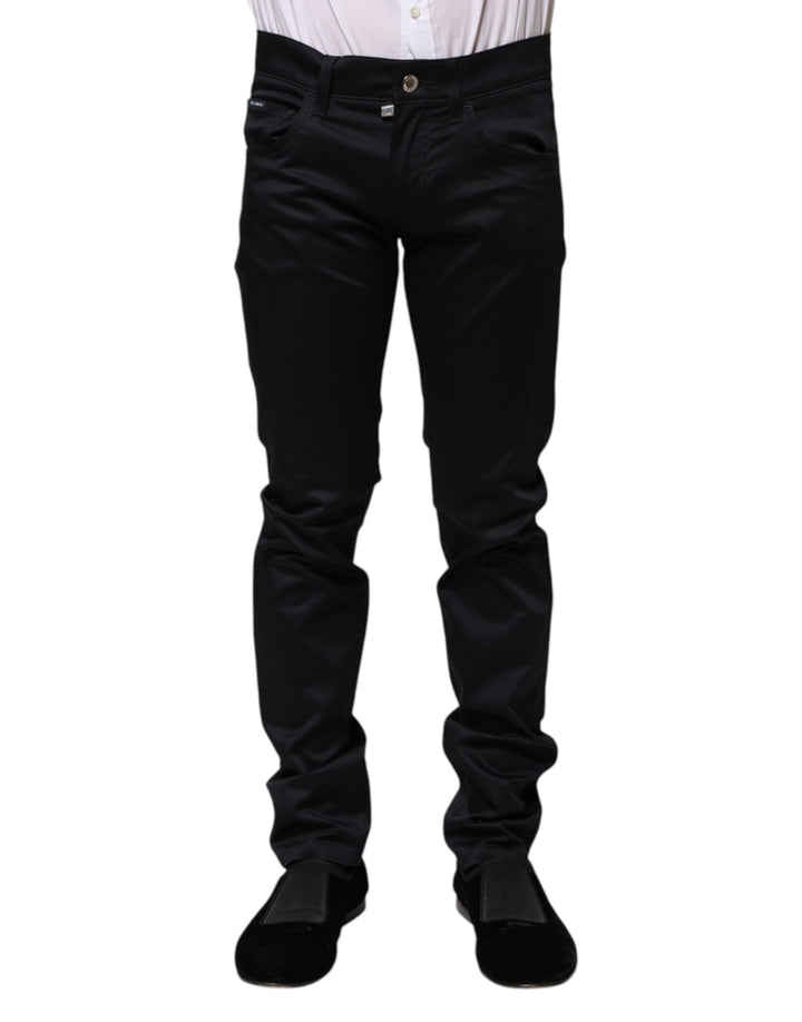 Dolce & Gabbana Black Cotton Skinny Mid Waist Pants