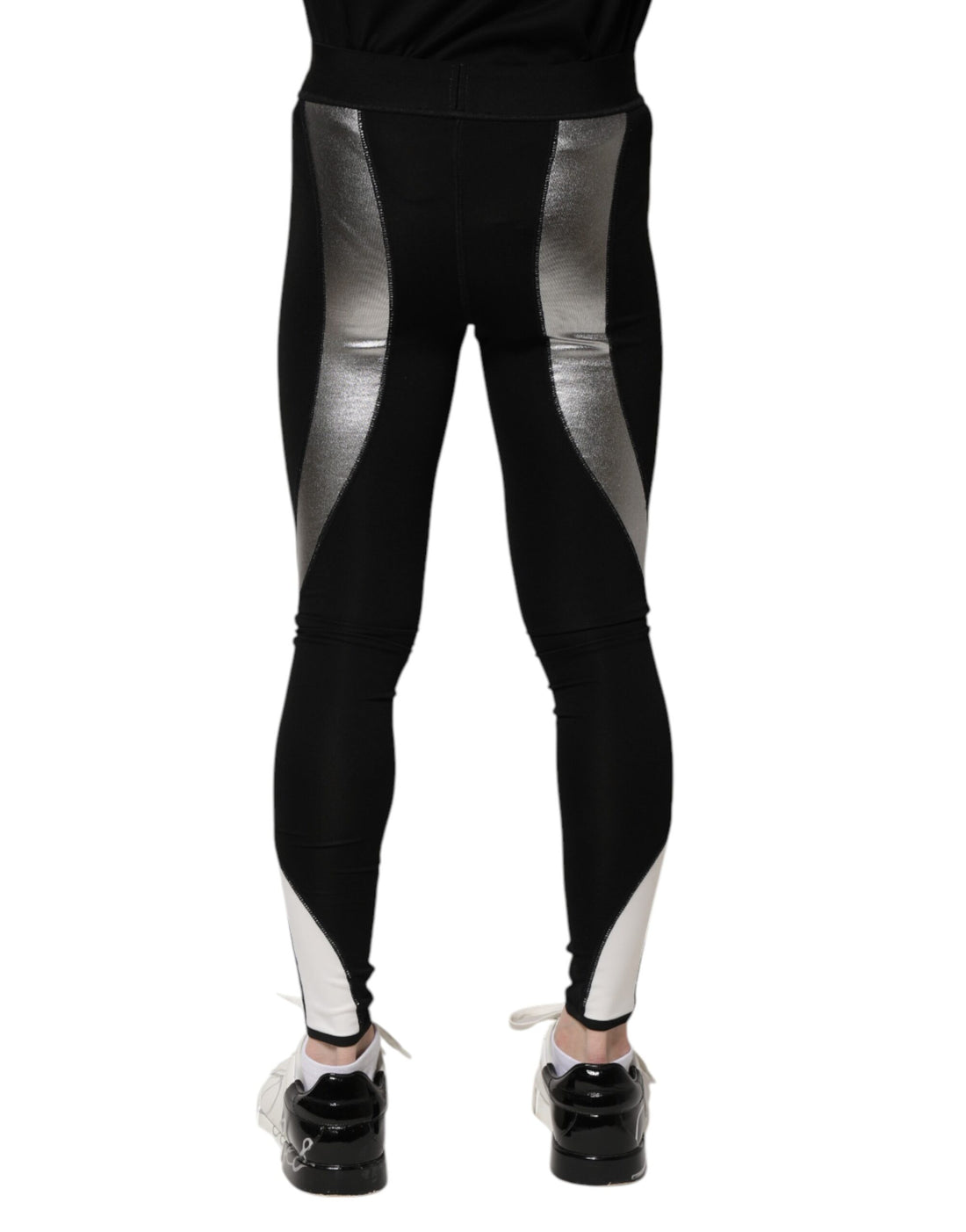 Dolce & Gabbana Black Silver Nylon Skinny Men Leggings Pants