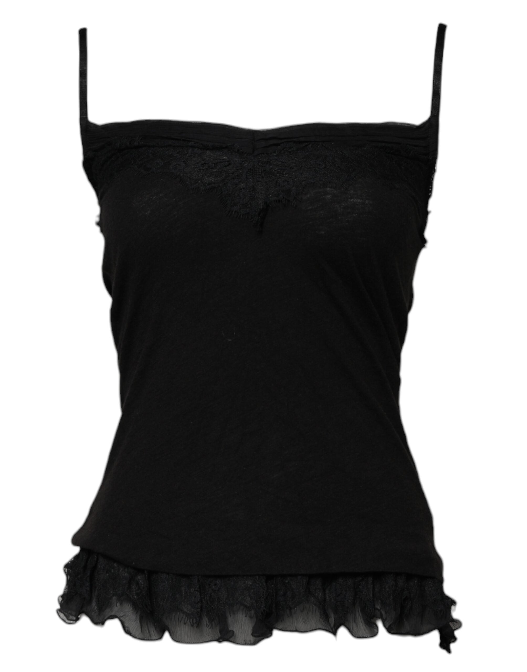Scervino Street Black Wool Sleeveless Square Neck Tank Top