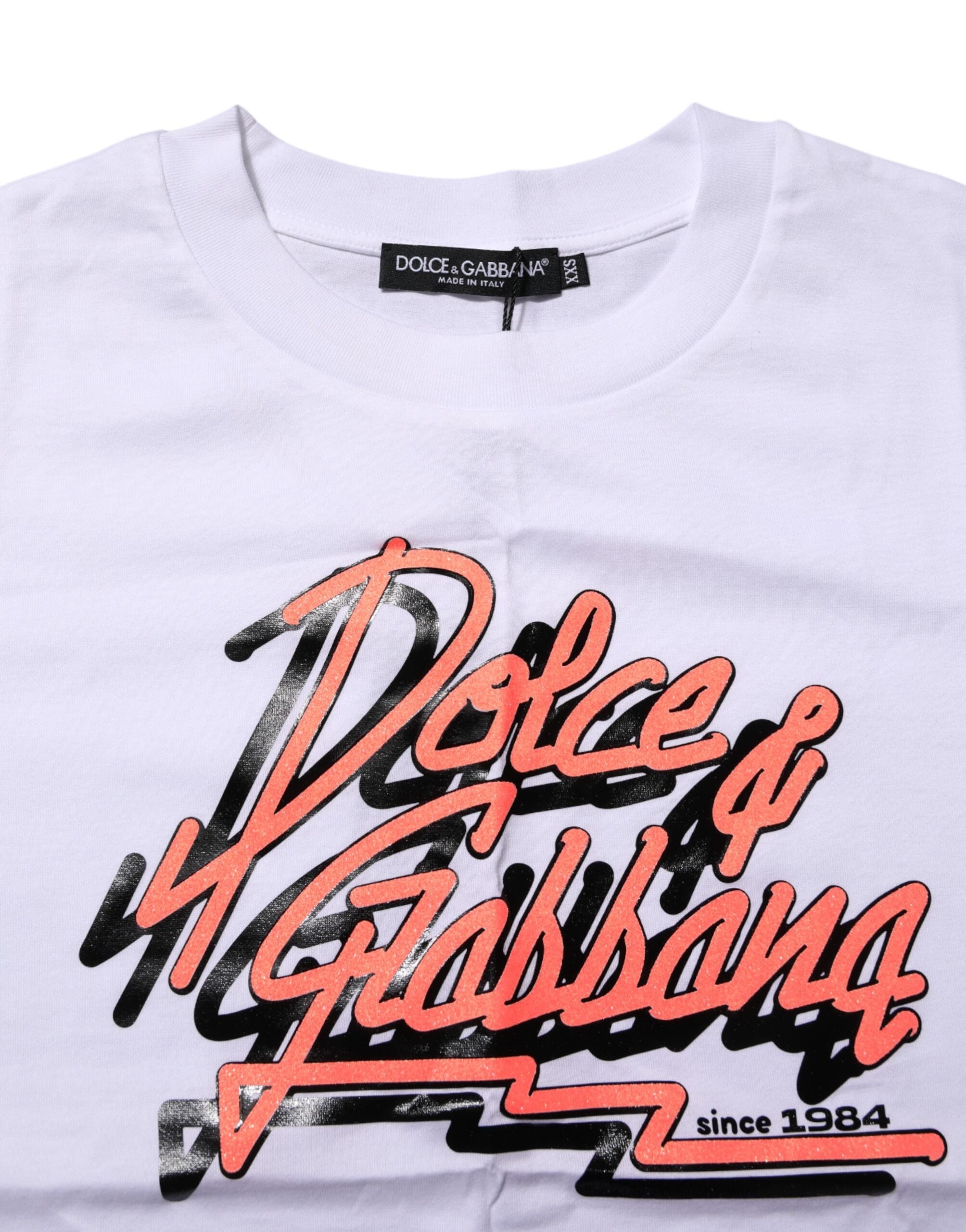 Dolce & Gabbana White Cotton Graphic Print Crew Neck T-shirt