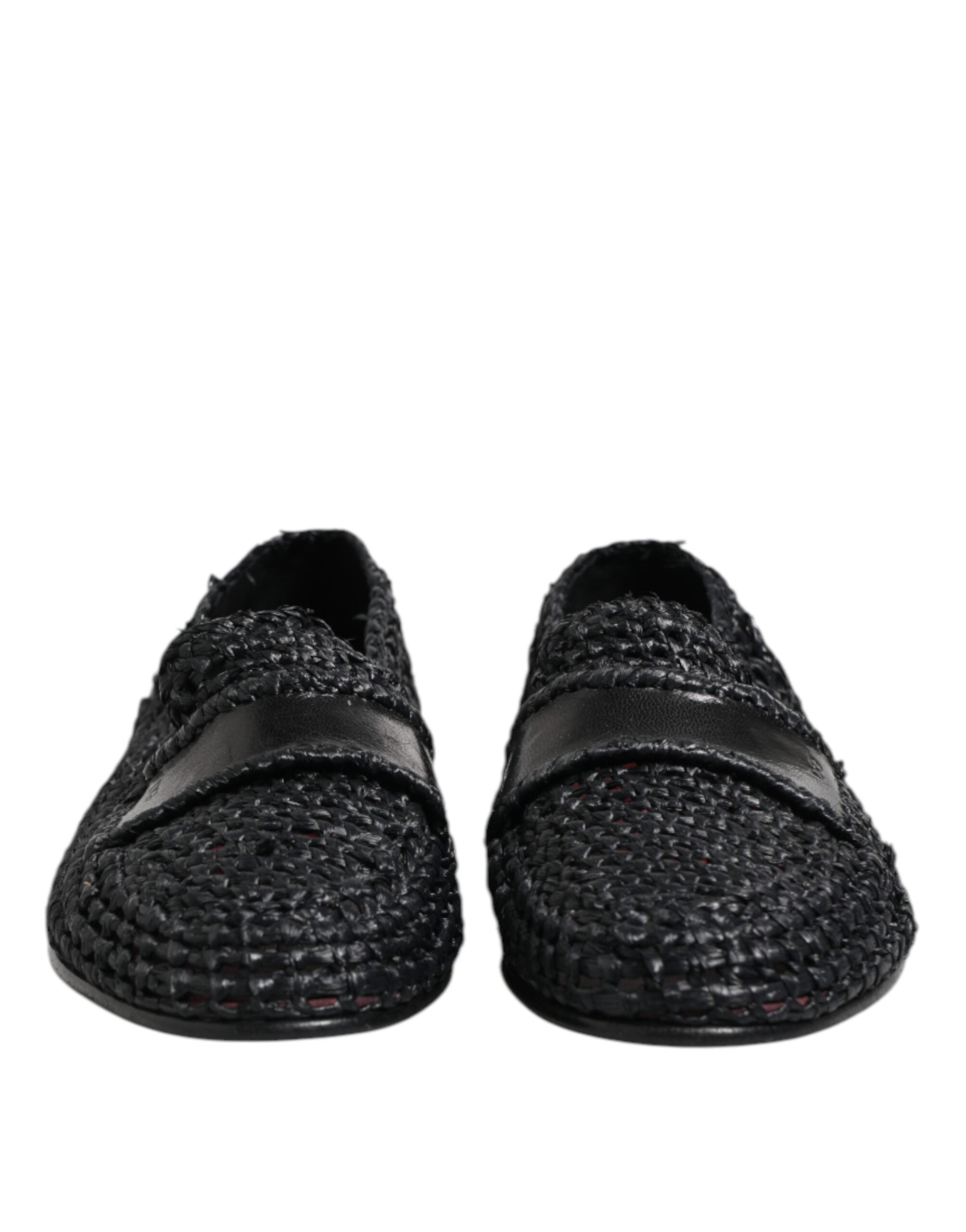 Dolce & Gabbana Black Woven Leather Slip On Loafers Men Shoes