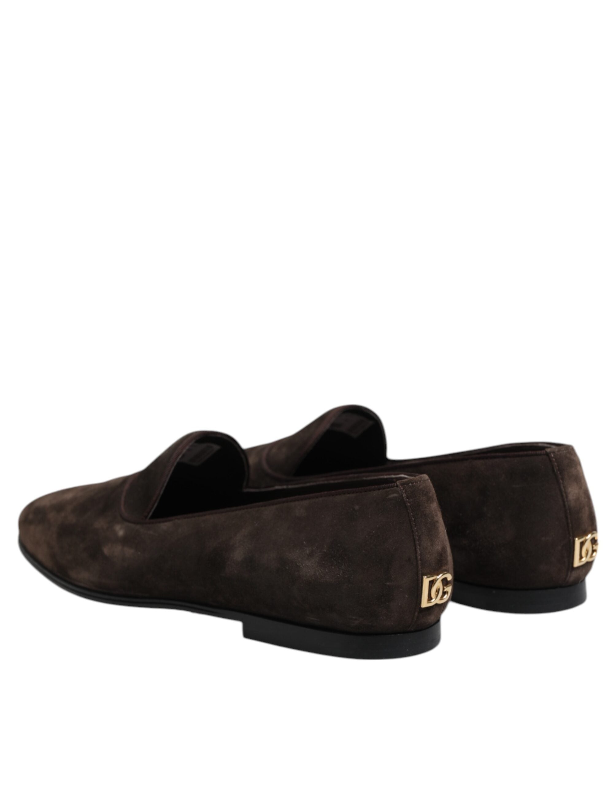 Dolce & Gabbana Brown Velvet Leather Slip On Loafers Shoes