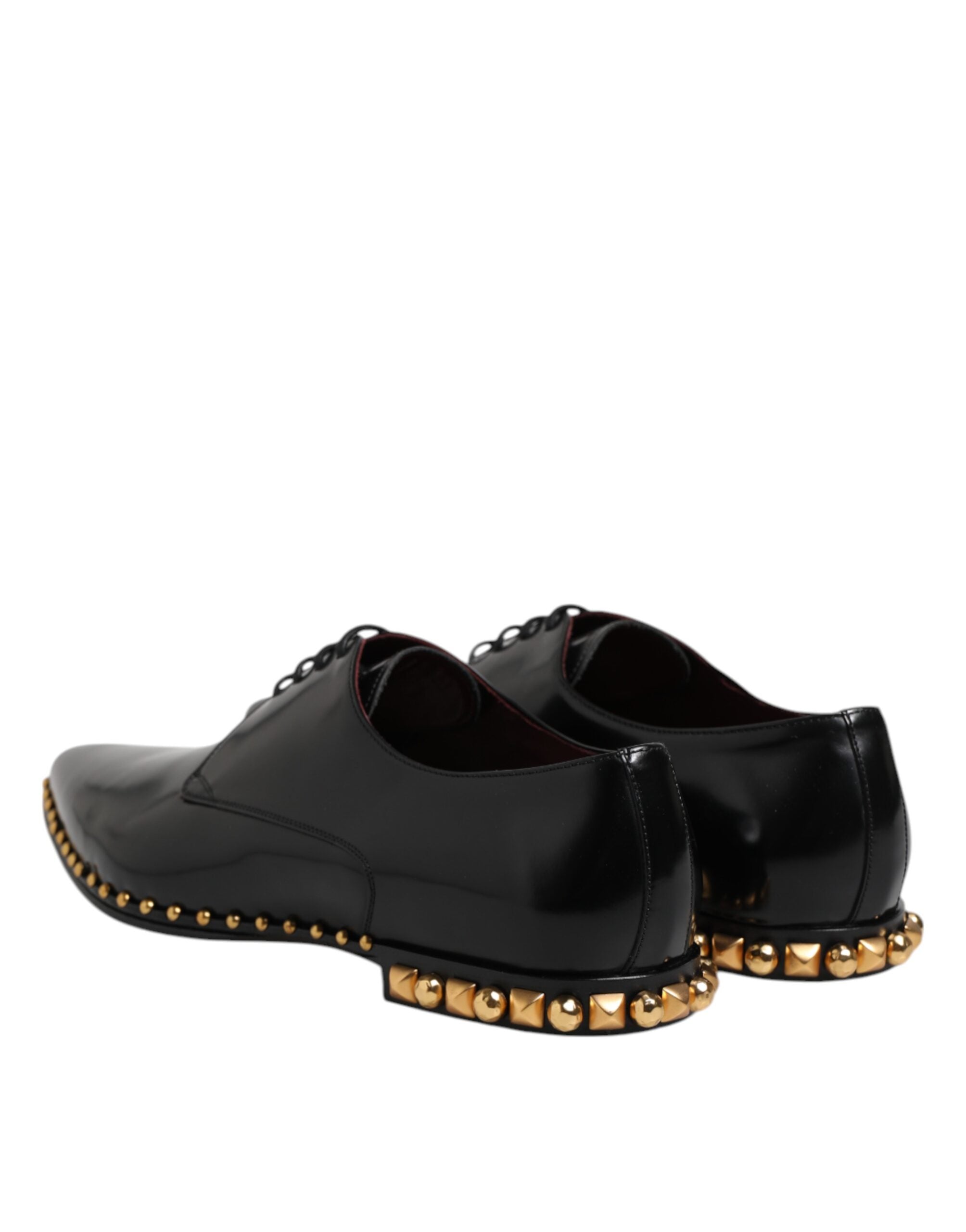 Dolce & Gabbana Black Leather Studded Derby Men Dress Shoes