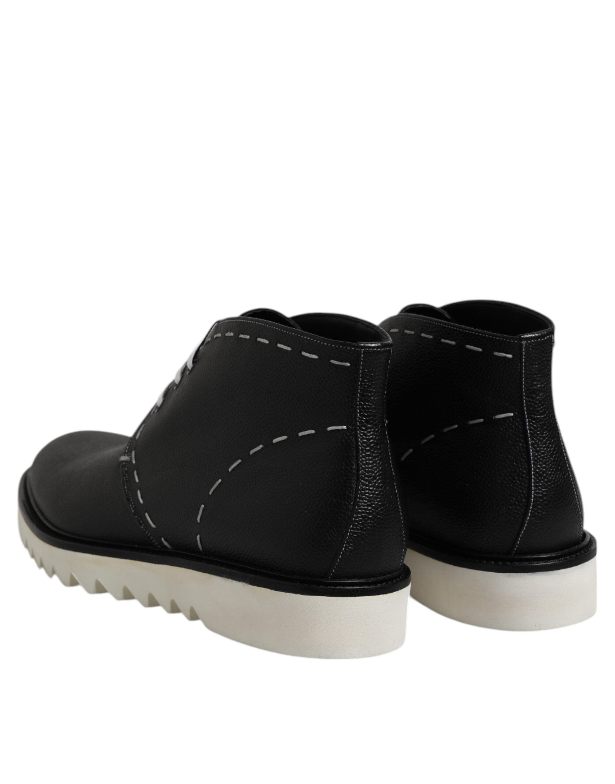 Dolce & Gabbana Black White Leather Ankle Boots Shoes