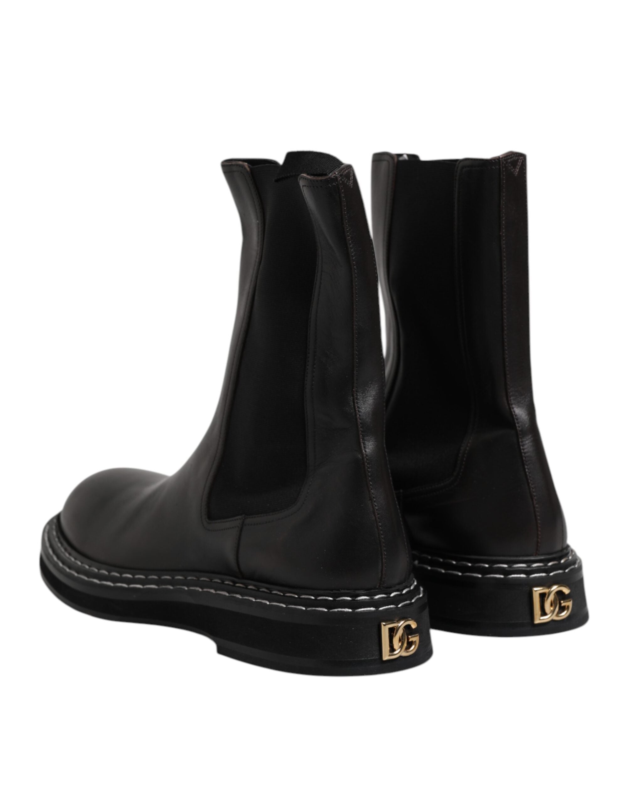 Dolce & Gabbana Black Leather Mid Calf Boots Flats Shoes