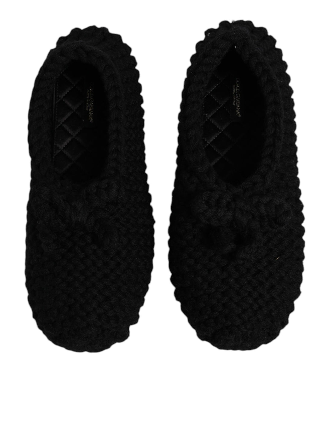 Dolce & Gabbana Black Wool Slip On Flats Ballerina Shoes