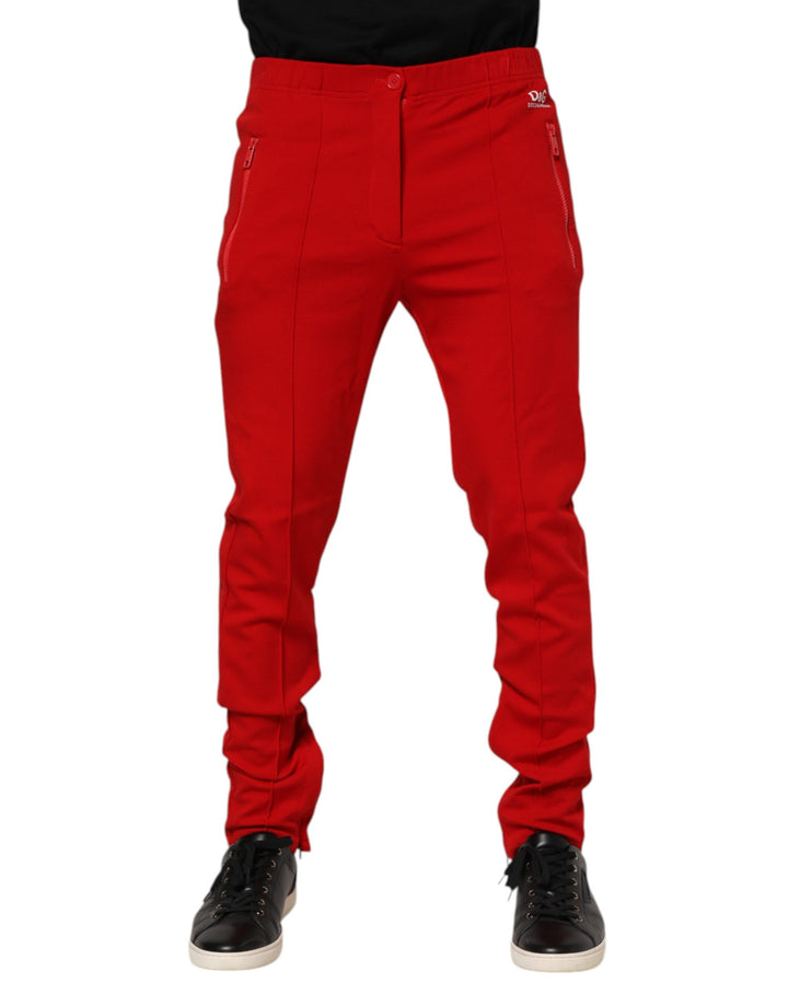 Dolce & Gabbana Red Viscose Logo Jogger Men Sweatpants Pants