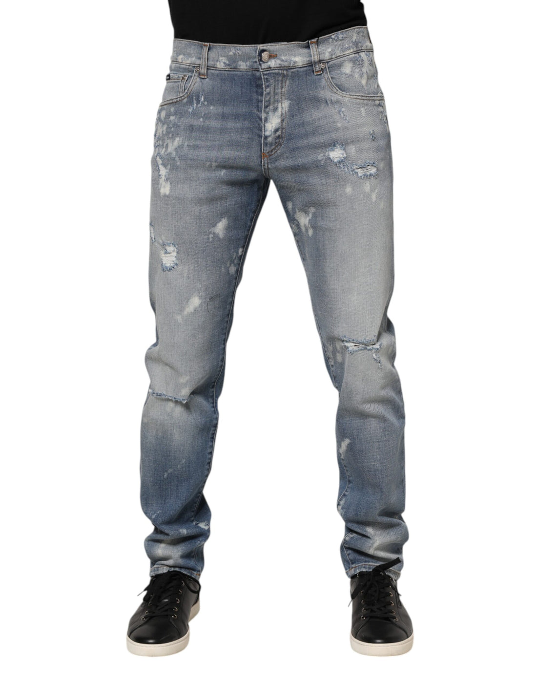 Dolce & Gabbana Blue Cotton Tattered Slim Fit Men Denim Jeans