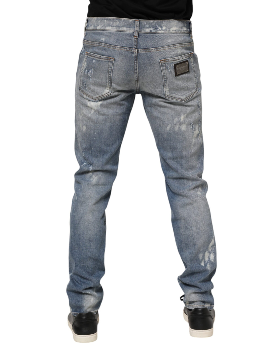 Dolce & Gabbana Blue Cotton Tattered Slim Fit Men Denim Jeans