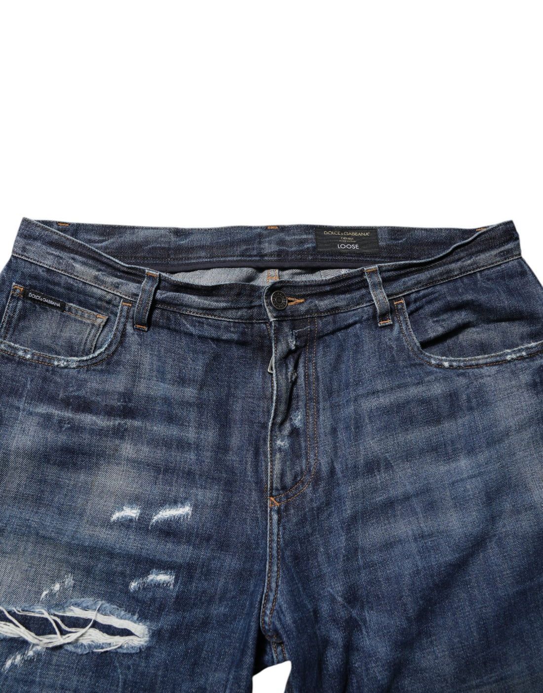 Dolce & Gabbana Blue Cotton Tattered Tapered Men Denim Jeans