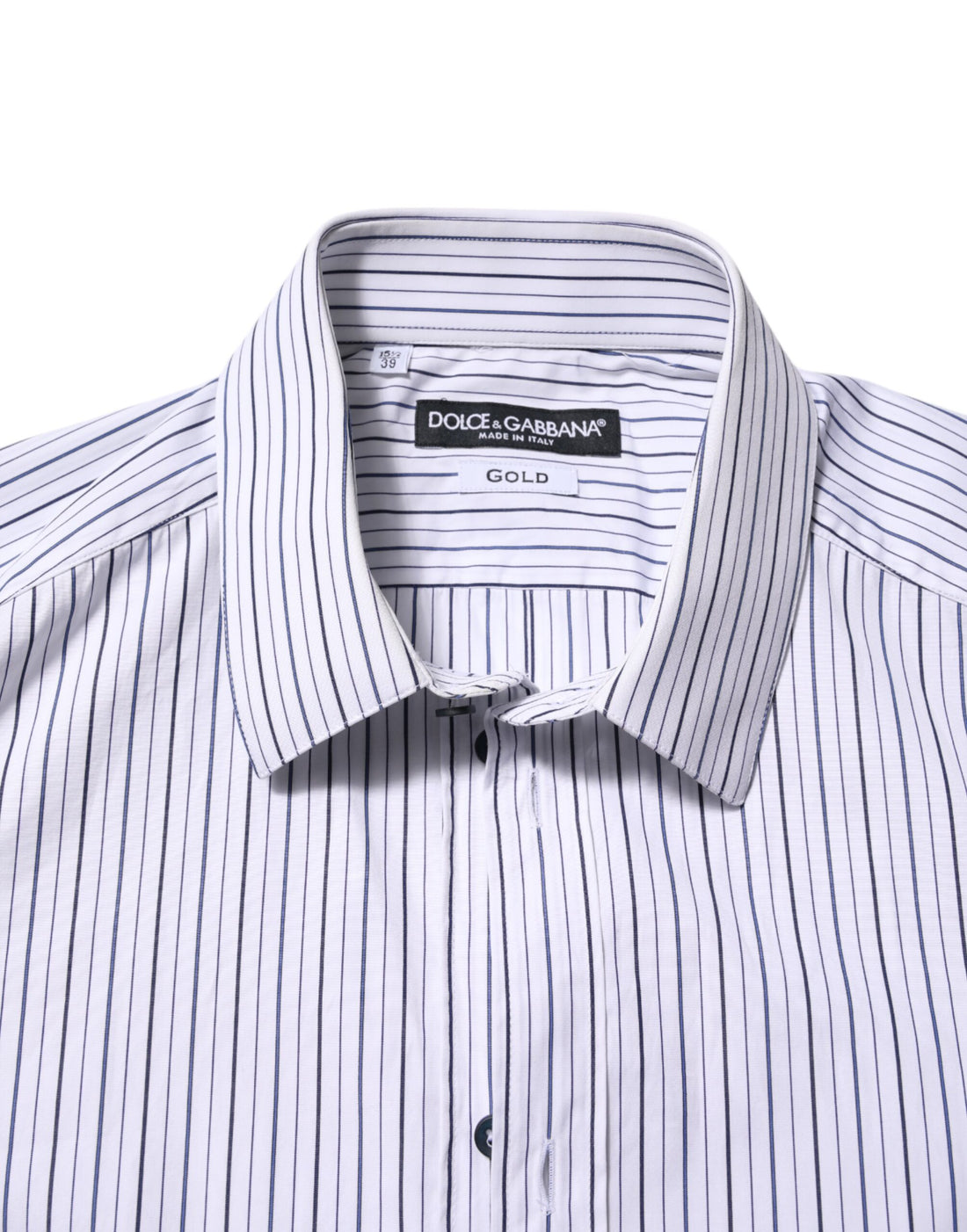 Dolce & Gabbana White Blue Striped Cotton GOLD Formal Shirt