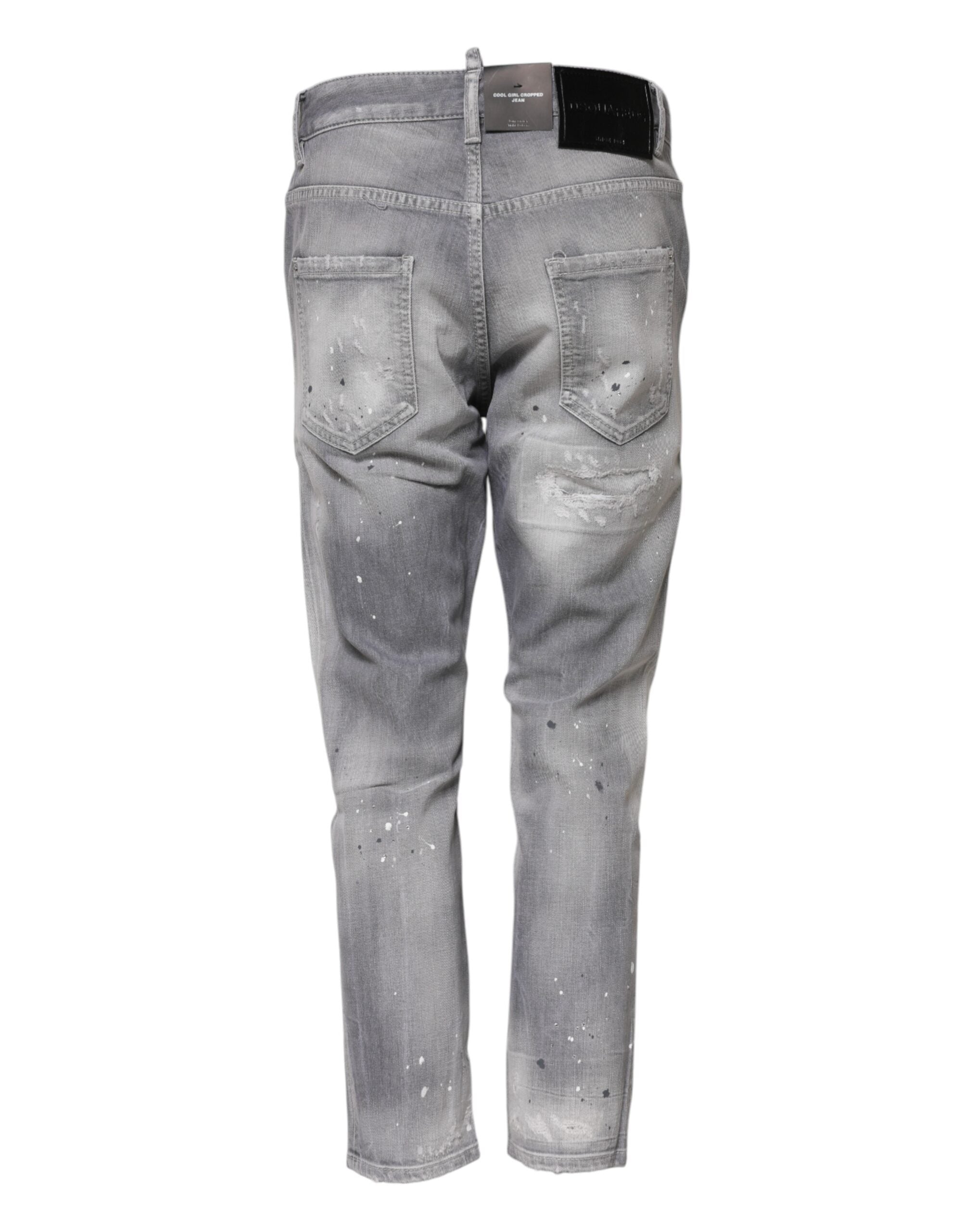 Dsquared² Gray Washed Mid Waist Tapered Jeans