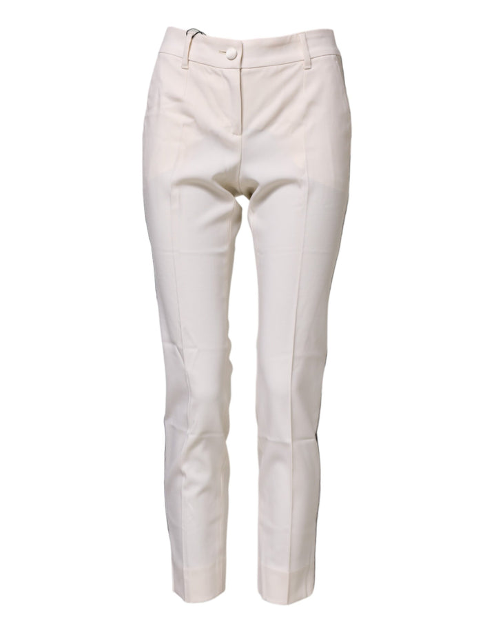 Dolce & Gabbana White Wool Tapered High Waist Pants