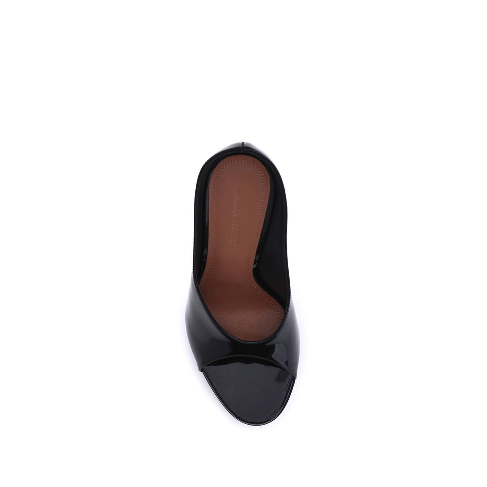 Amina Muaddi Black Calf Leather Bos Taurus Stiletto Heel Sandals