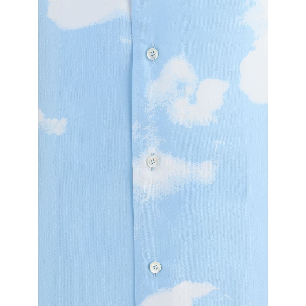 Moschino Blue Silk Pattern Shirt
