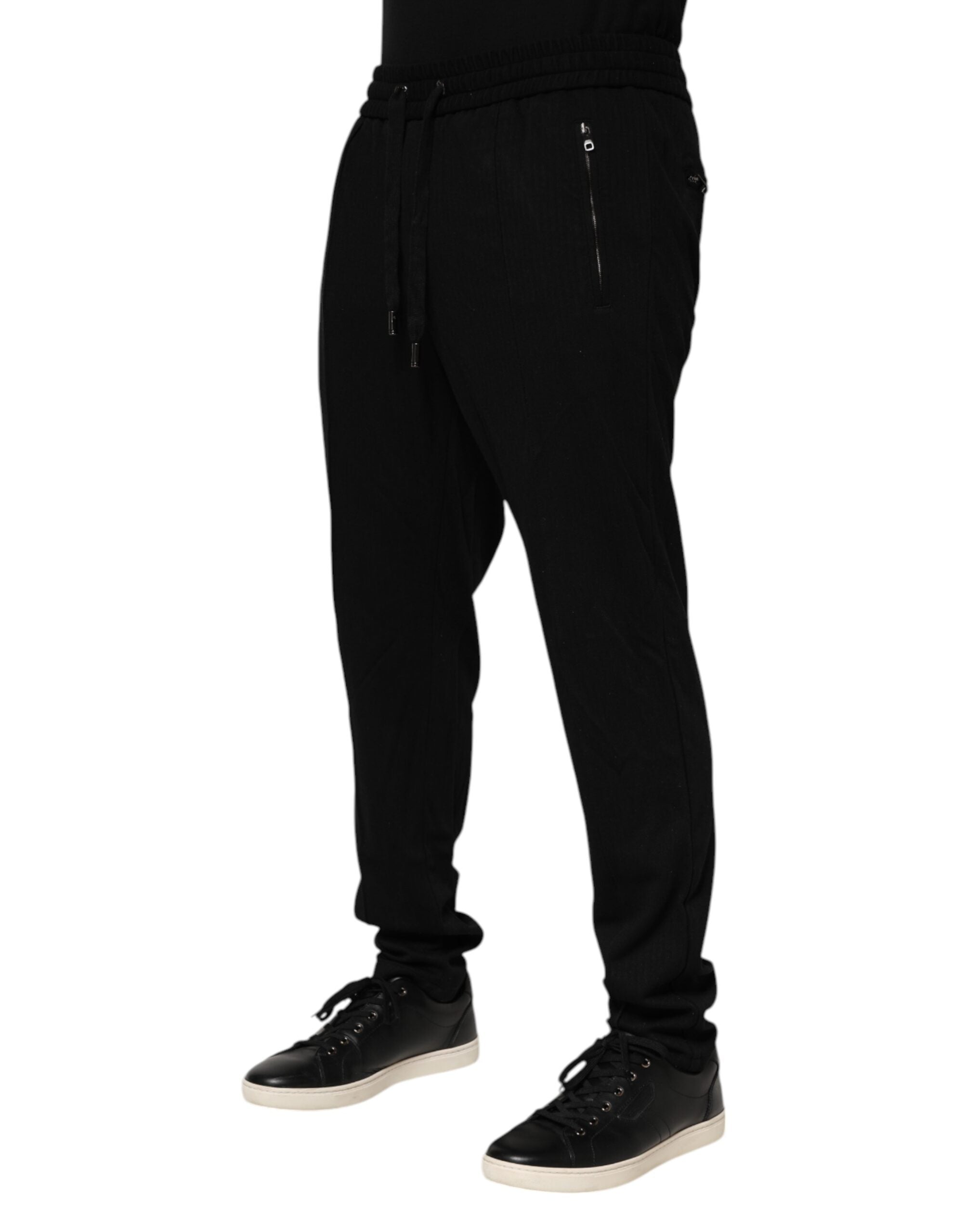 Dolce & Gabbana Black Viscose Skinny Logo Men Jogger Pants