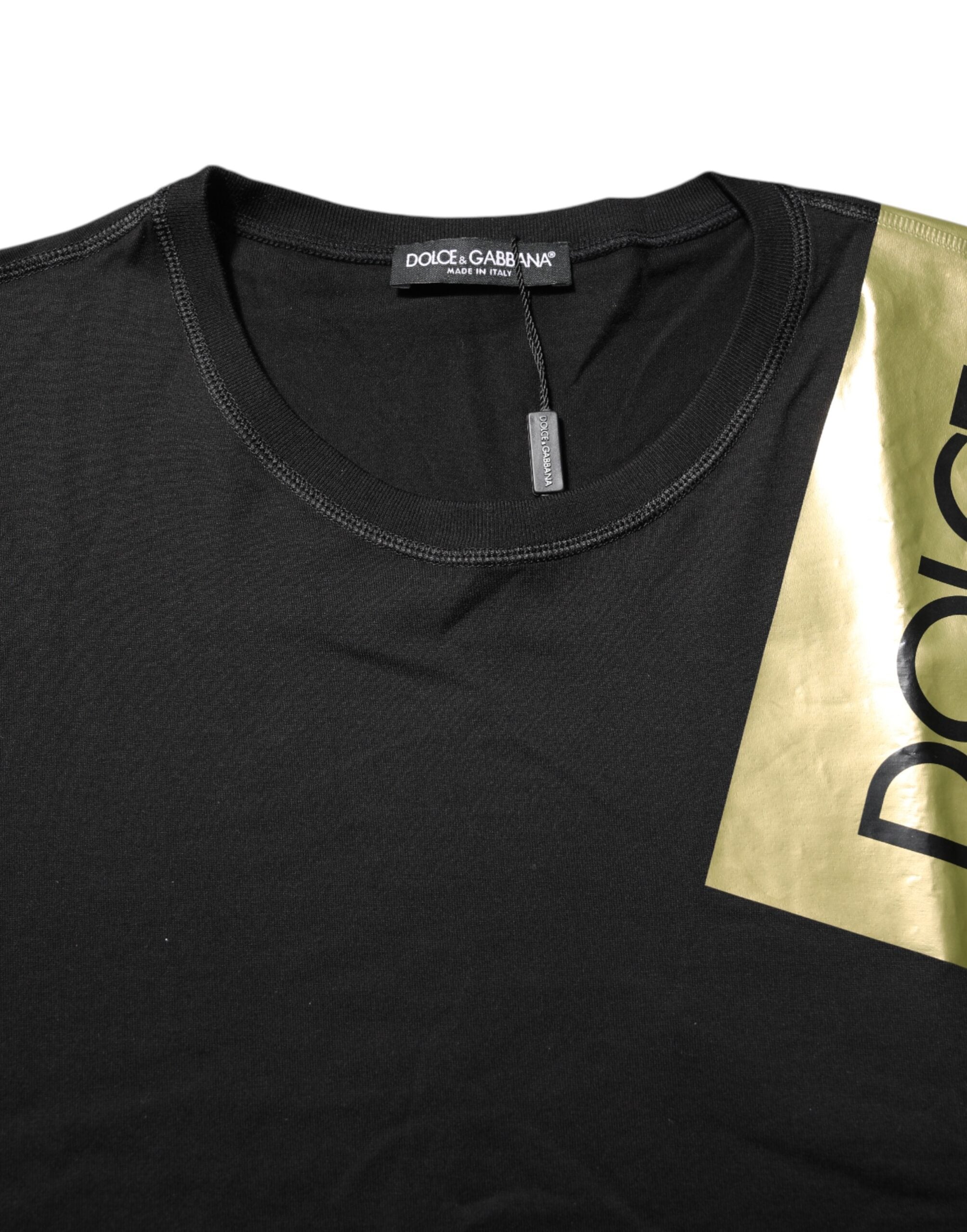 Dolce & Gabbana Black Logo Tape Cotton Men Crew Neck T-shirt
