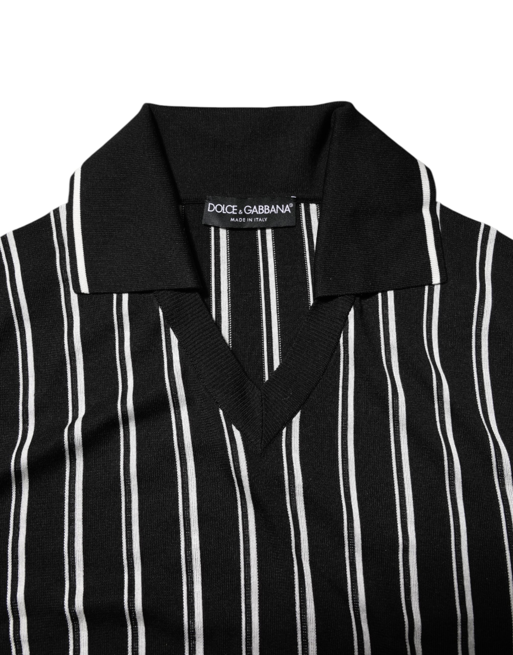 Dolce & Gabbana Black White Stripes Collared Polo T-shirt
