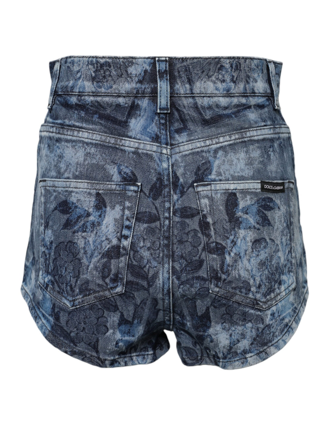 Dolce & Gabbana Blue Floral Print Denim Cotton Hot Pants Shorts