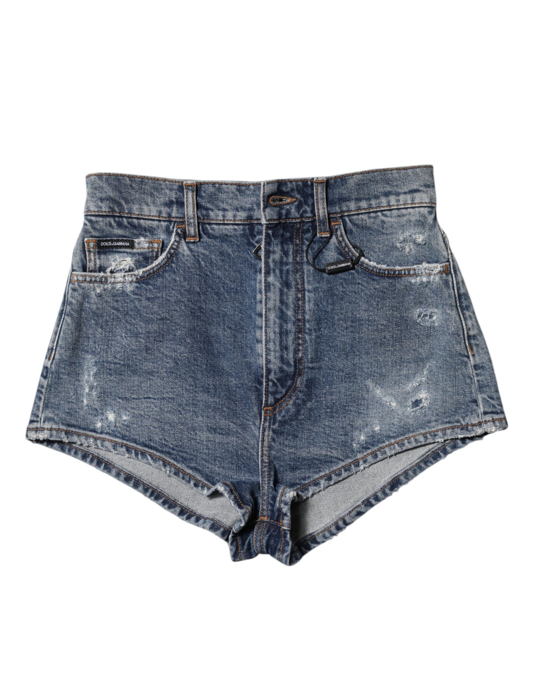 Dolce & Gabbana Blue Tattered Denim Cotton Hot Pants Shorts