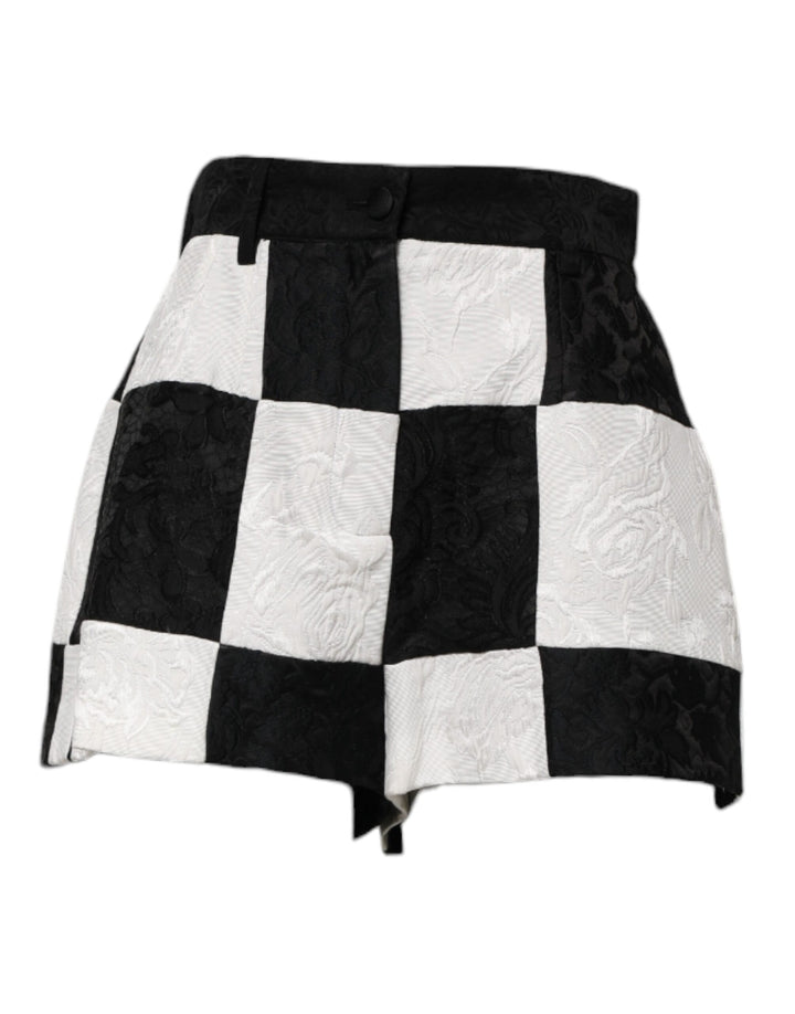 Dolce & Gabbana Black White Floral Brocade Hot Pants Shorts