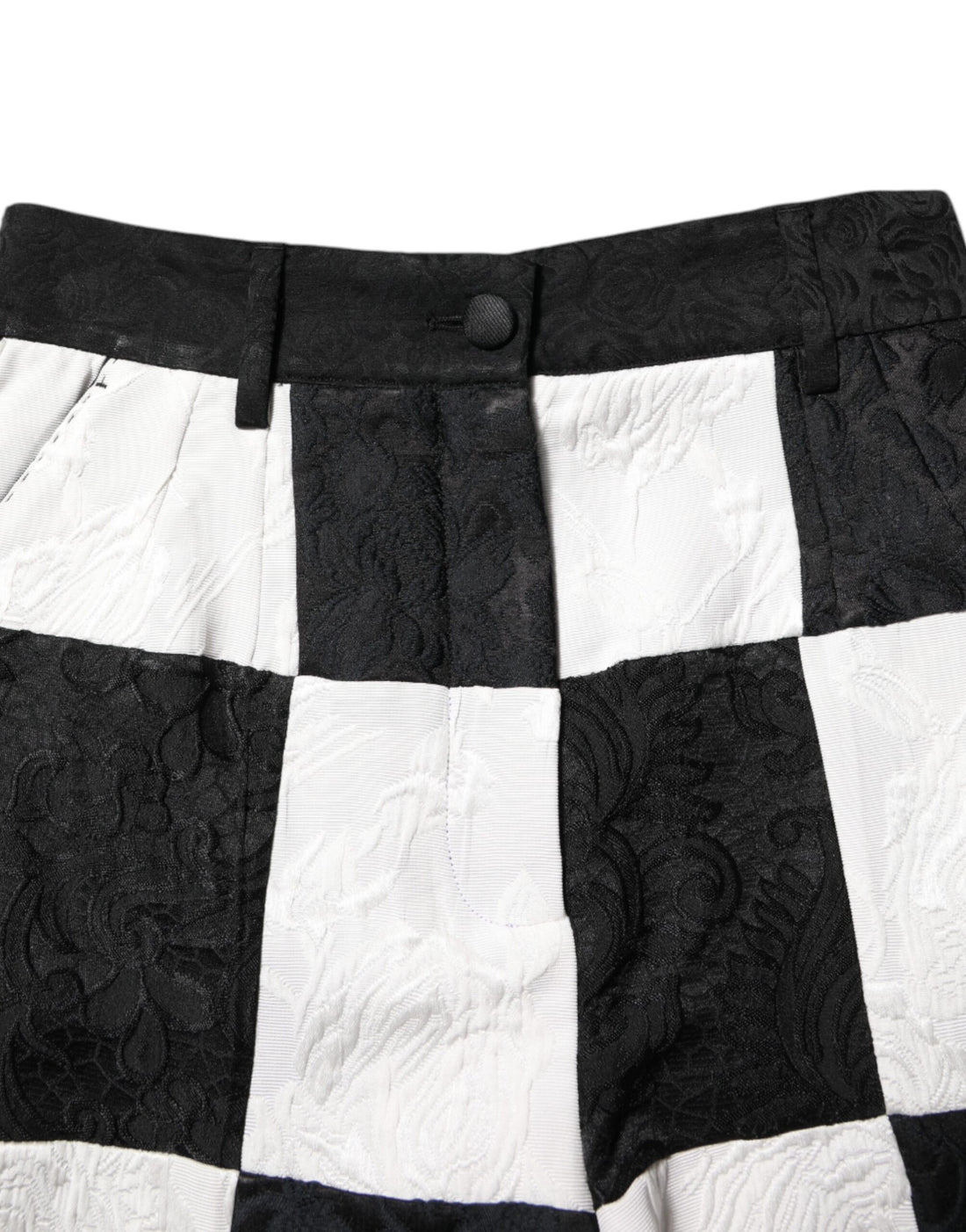 Dolce & Gabbana Black White Floral Brocade Hot Pants Shorts