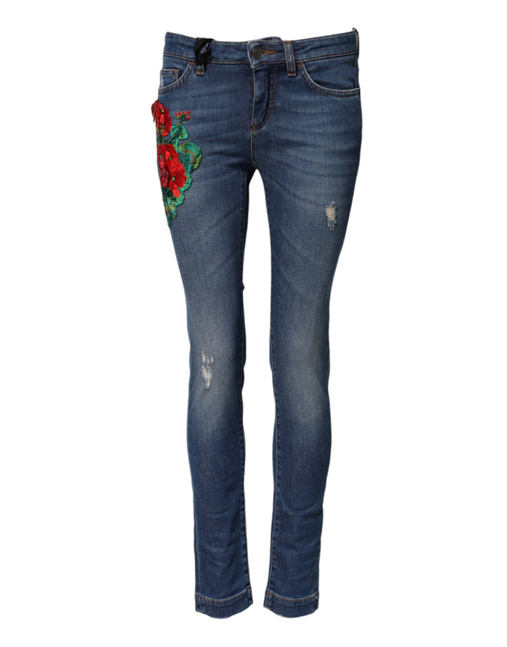 Dolce & Gabbana Blue Cotton Mid Waist Skinny Denim Jeans