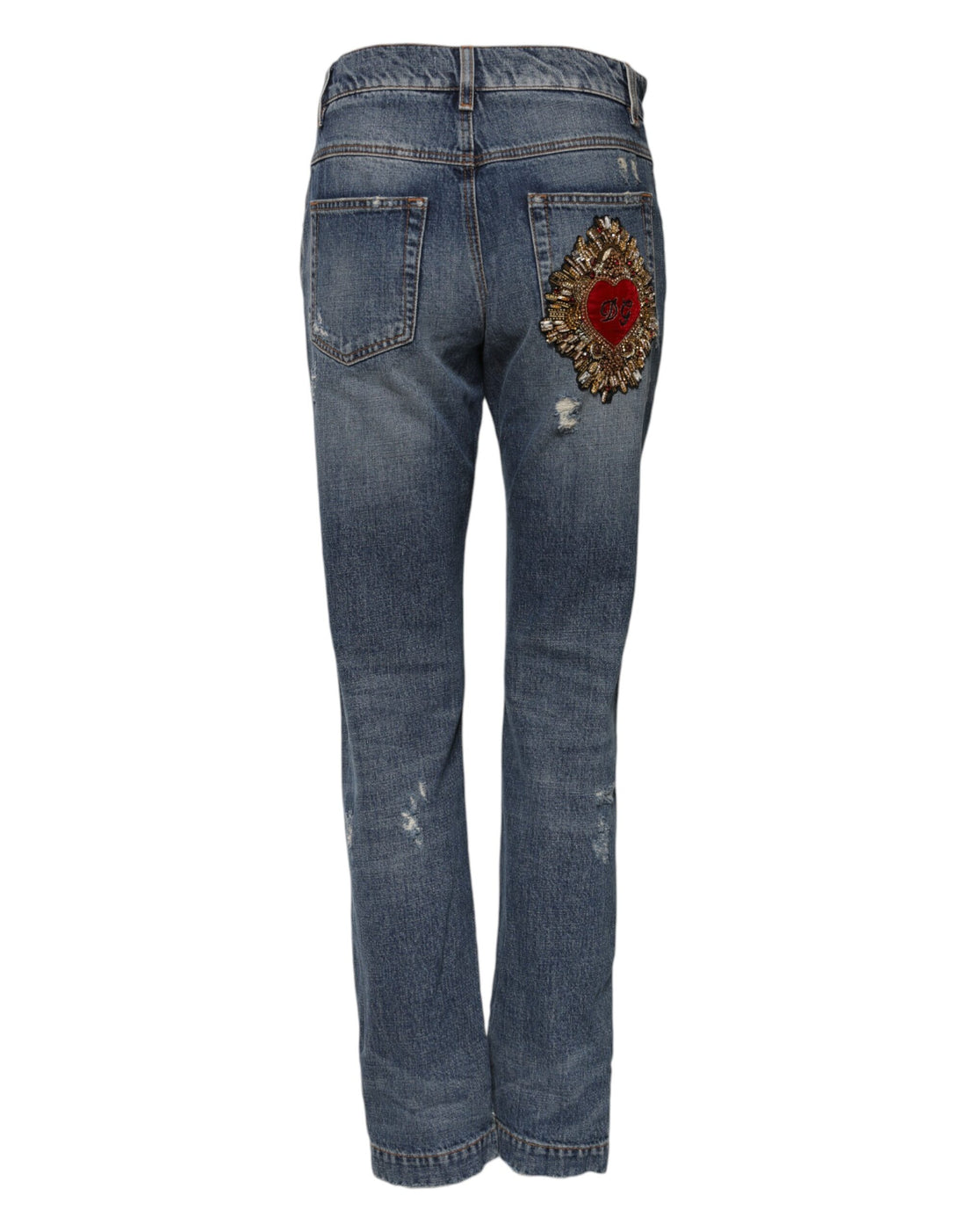 Dolce & Gabbana Blue Cotton Tattered Mid Waist Denim Jeans