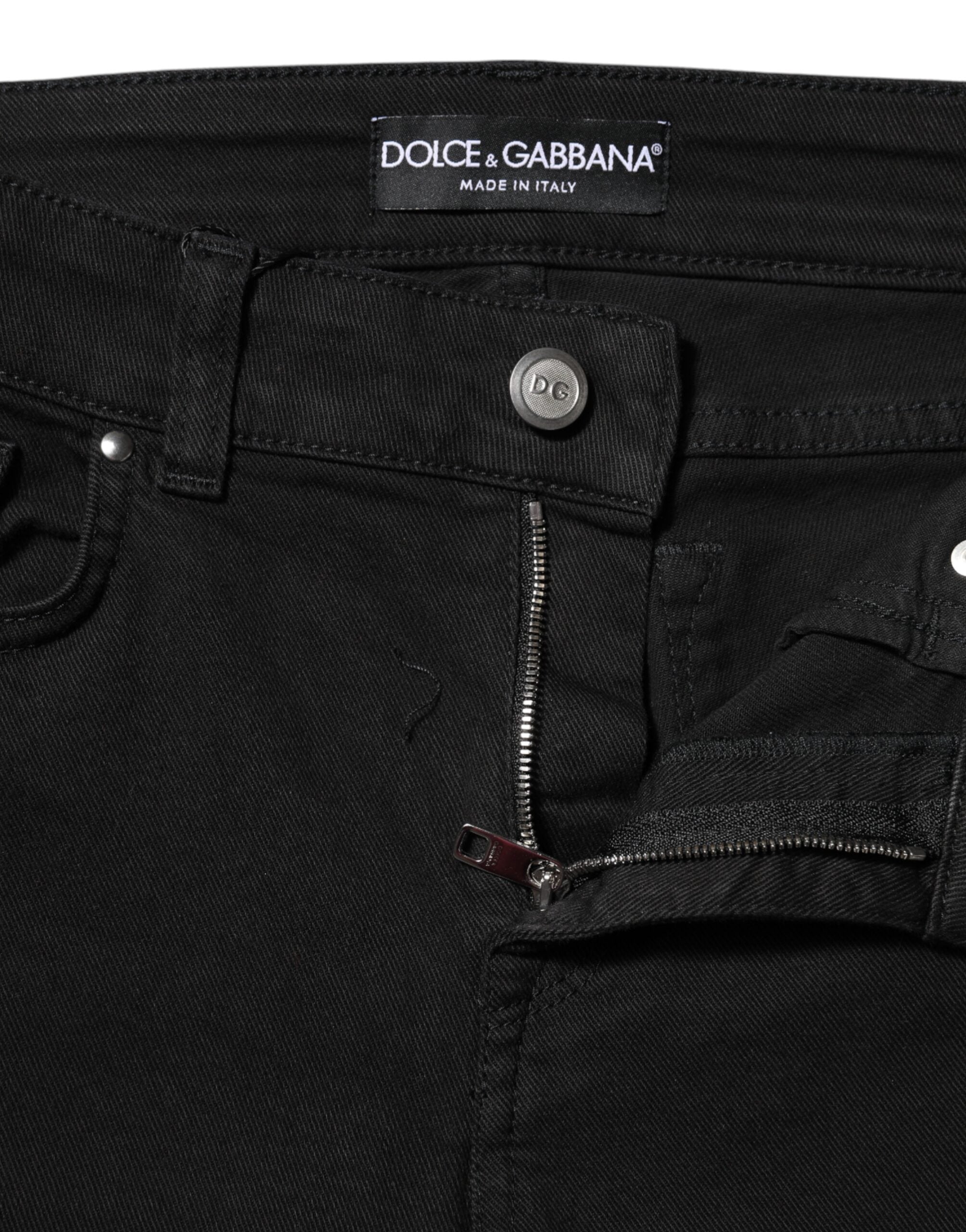 Dolce & Gabbana Black Cotton Logo Skinny MidWaist Denim Jeans