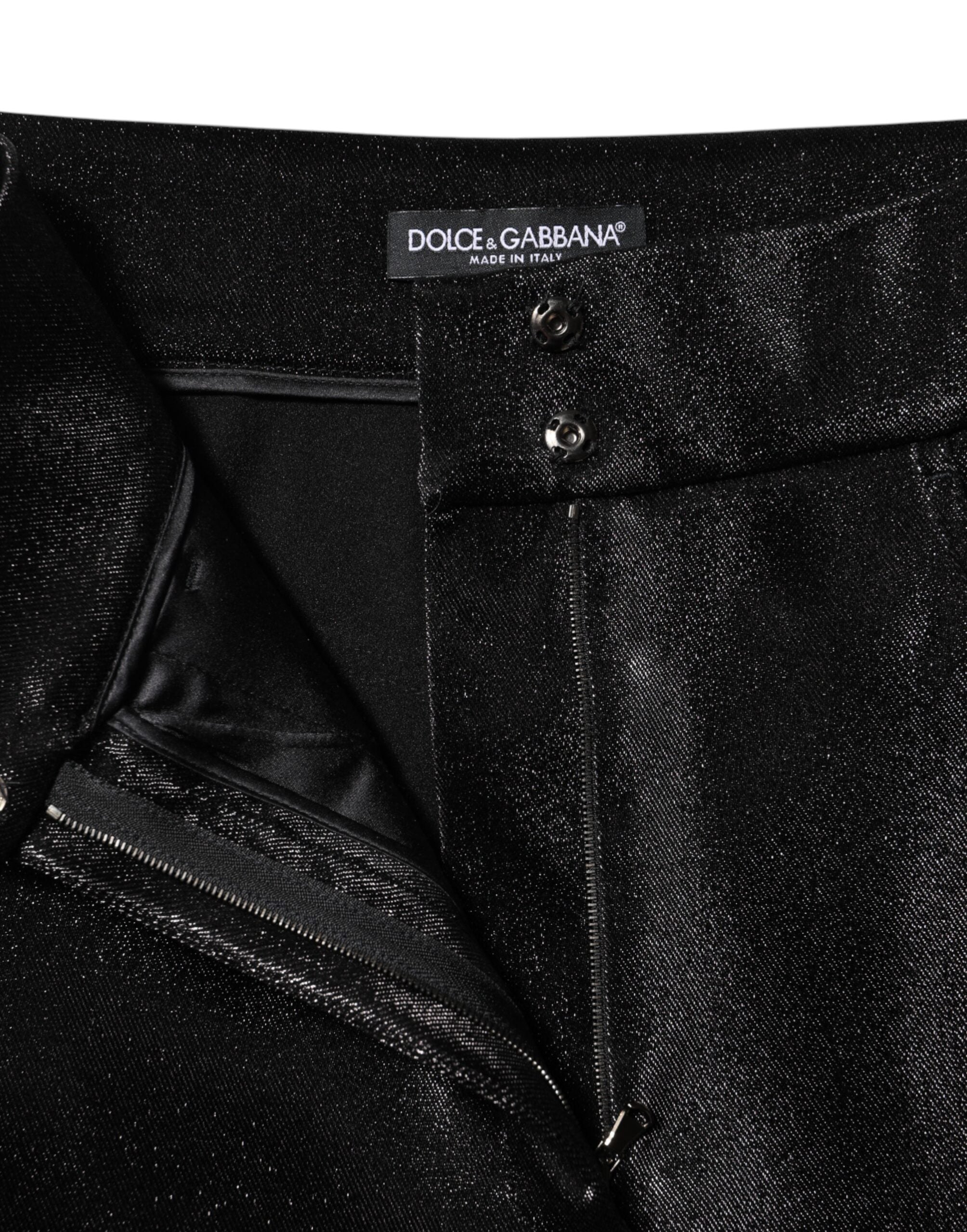 Dolce & Gabbana Black Cotton Stretch Lurex Thread Skinny Pants