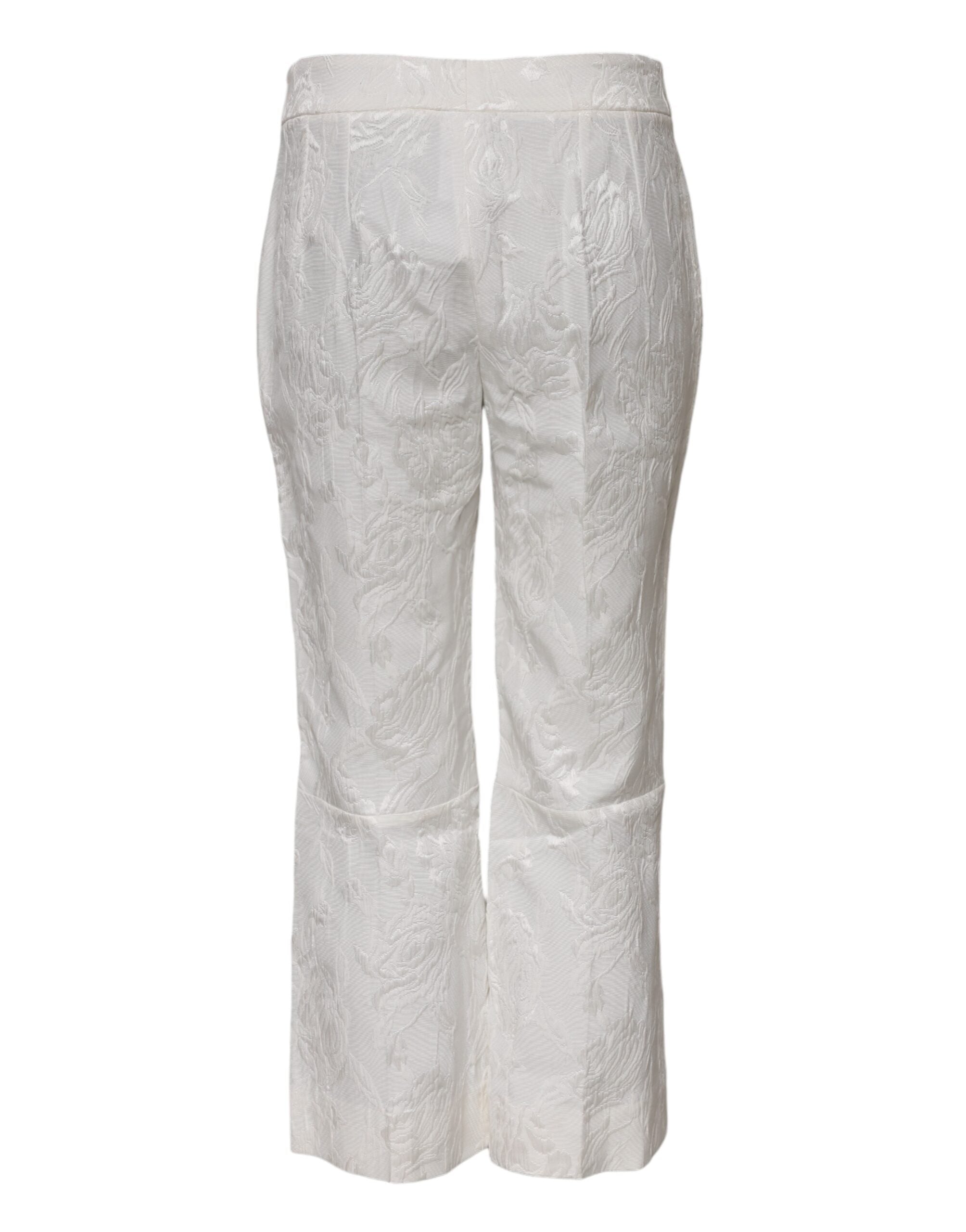 Dolce & Gabbana White Cotton Floral Jacquard Pants