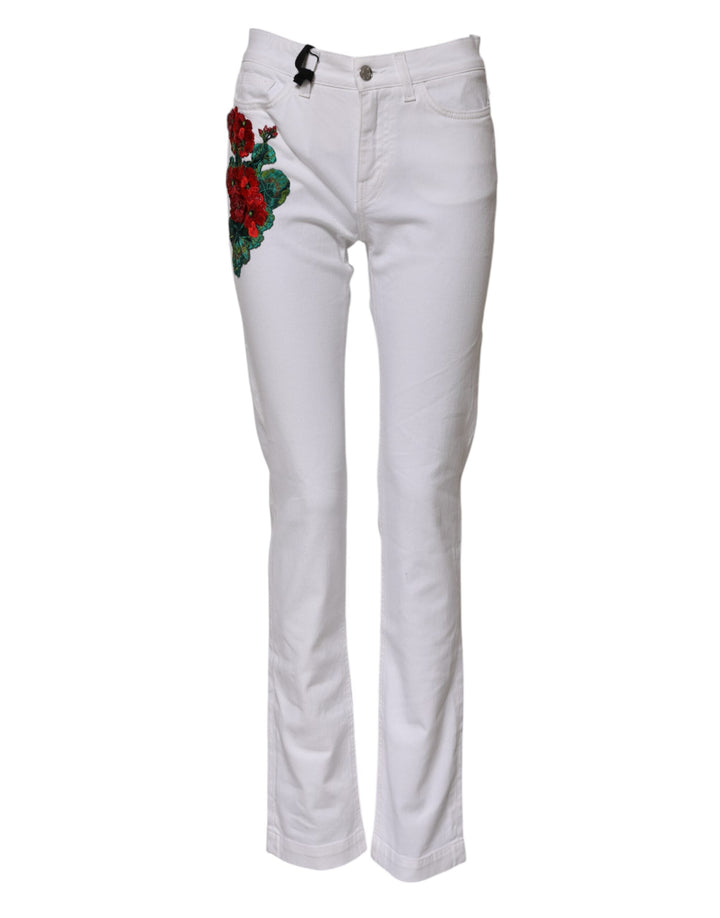 Dolce & Gabbana White Floral Embroidery GIRLY Denim Jeans
