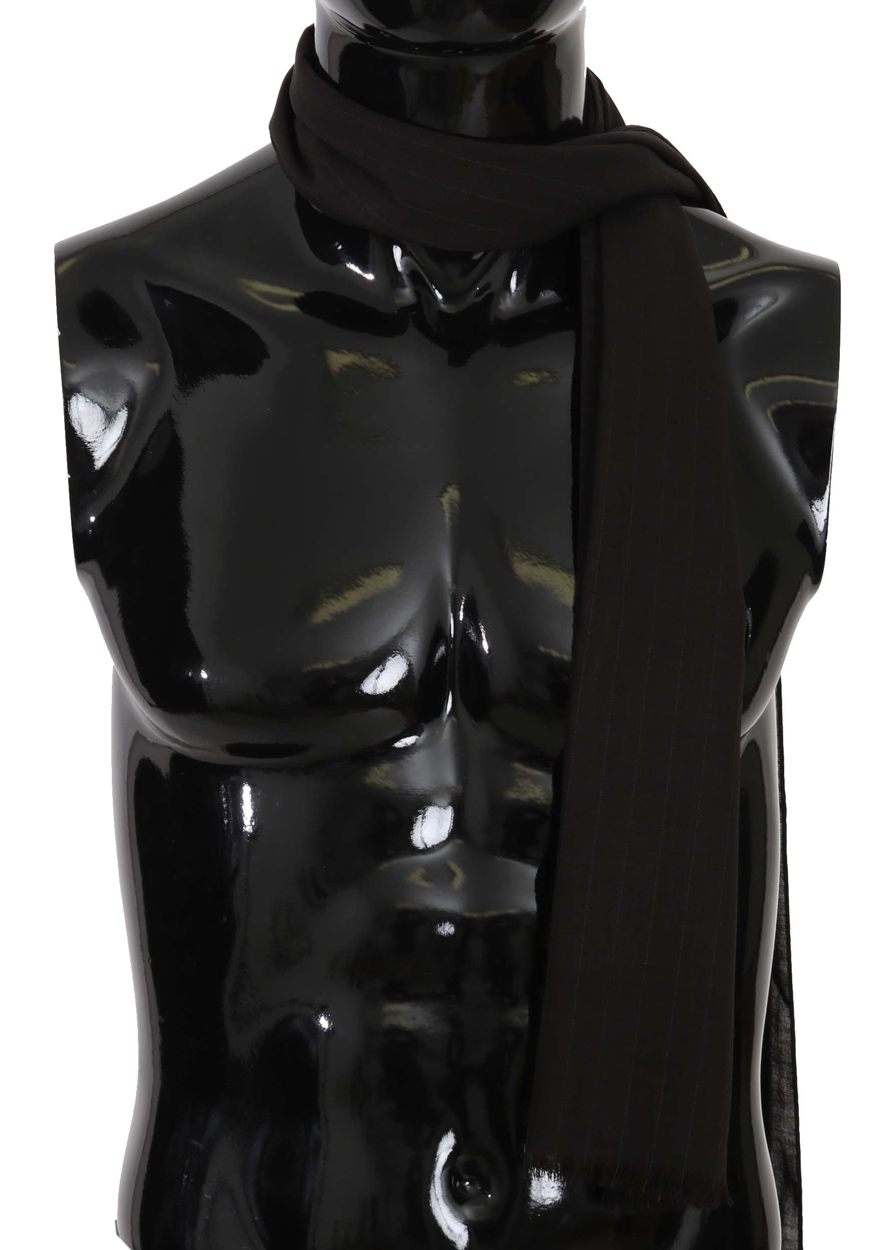 Dolce & Gabbana Dark Gray Virgin Wool Striped Pattern Wrap Scarf