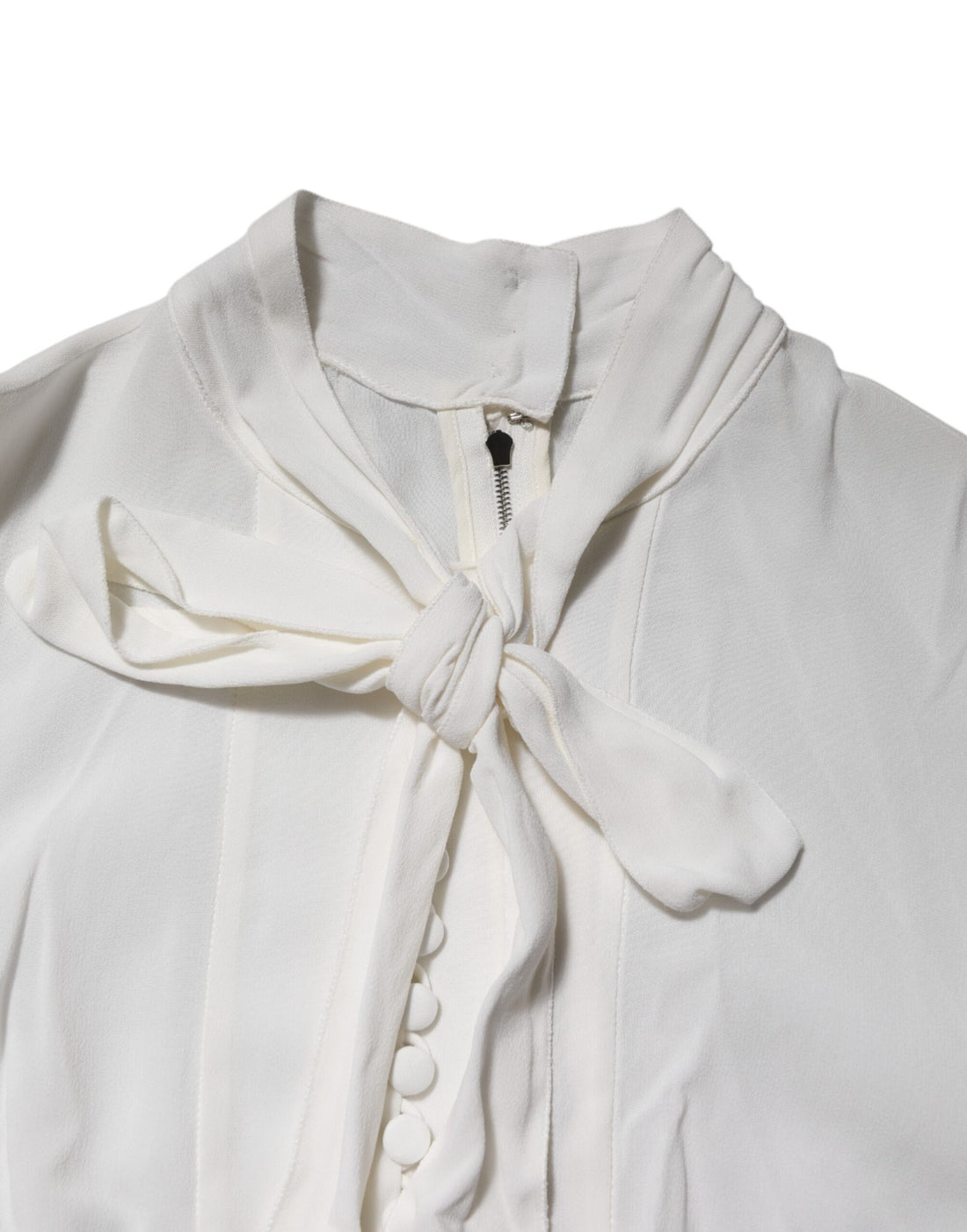 Dolce & Gabbana White Viscose Ascot Collar Long Sleeves Top