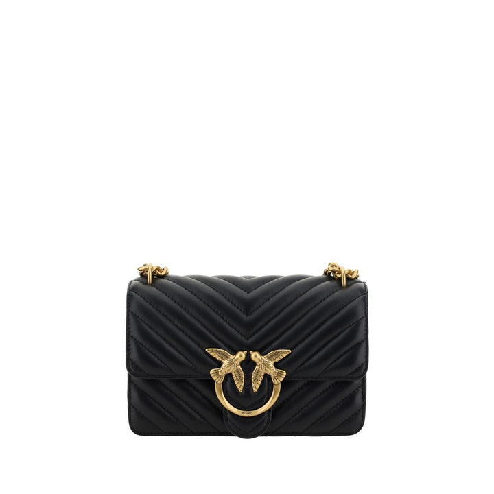 PINKO Black Calf Leather Bos Taurus Shoulder Bag